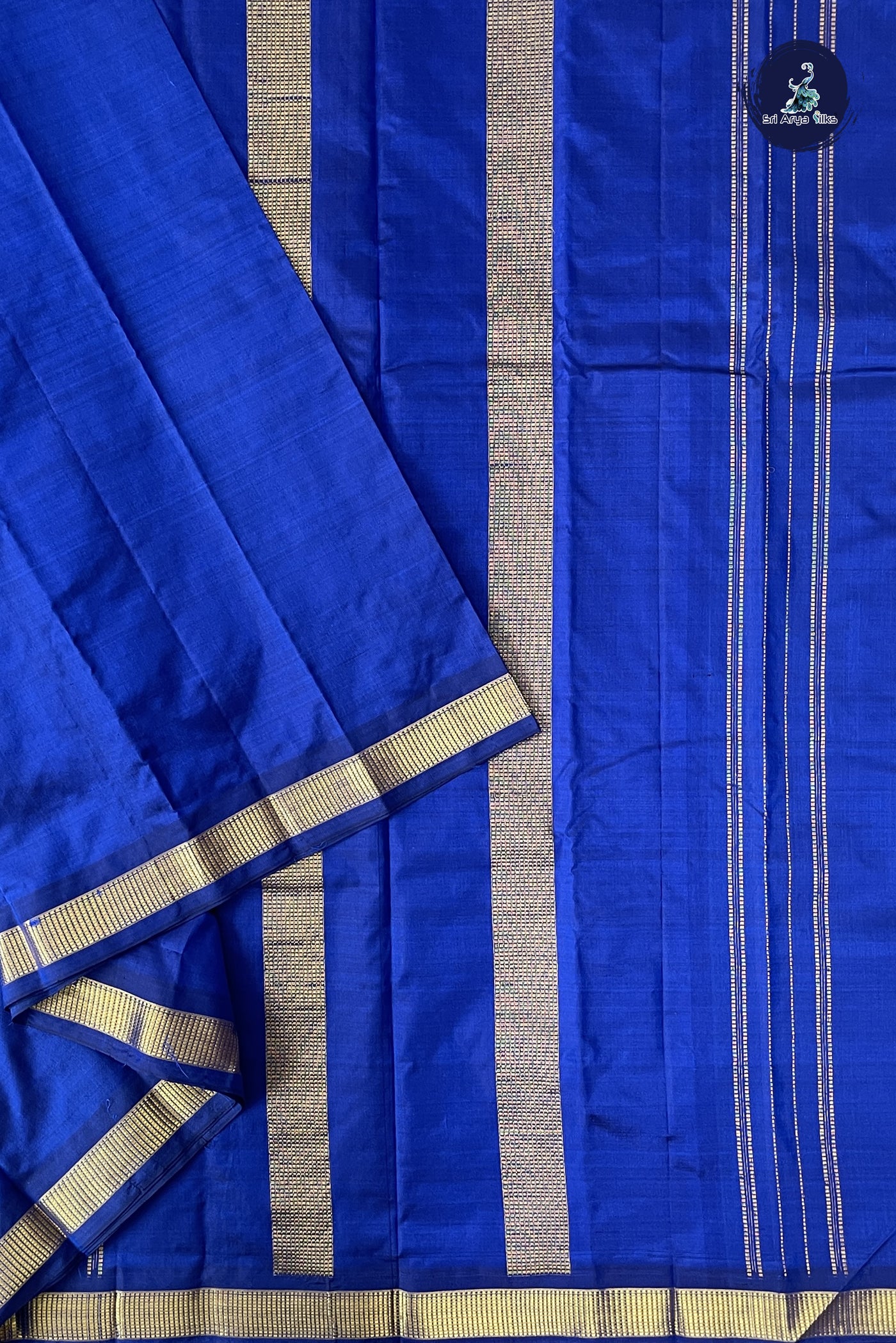 Dark Blue Light Weight Silk Saree With Plain Pattern