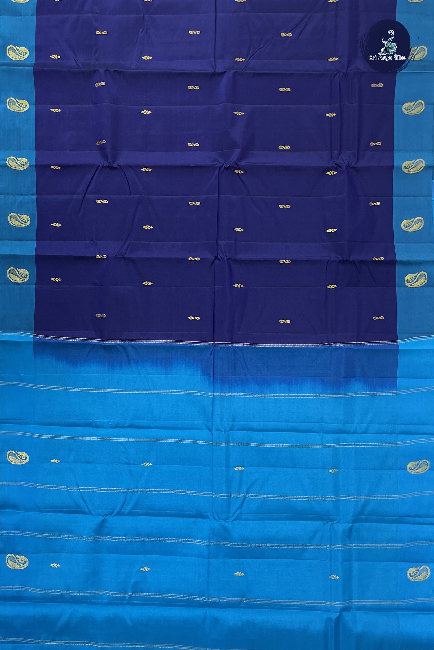 Dark Blue Light Weight Silk Saree With Zari Buttas Pattern