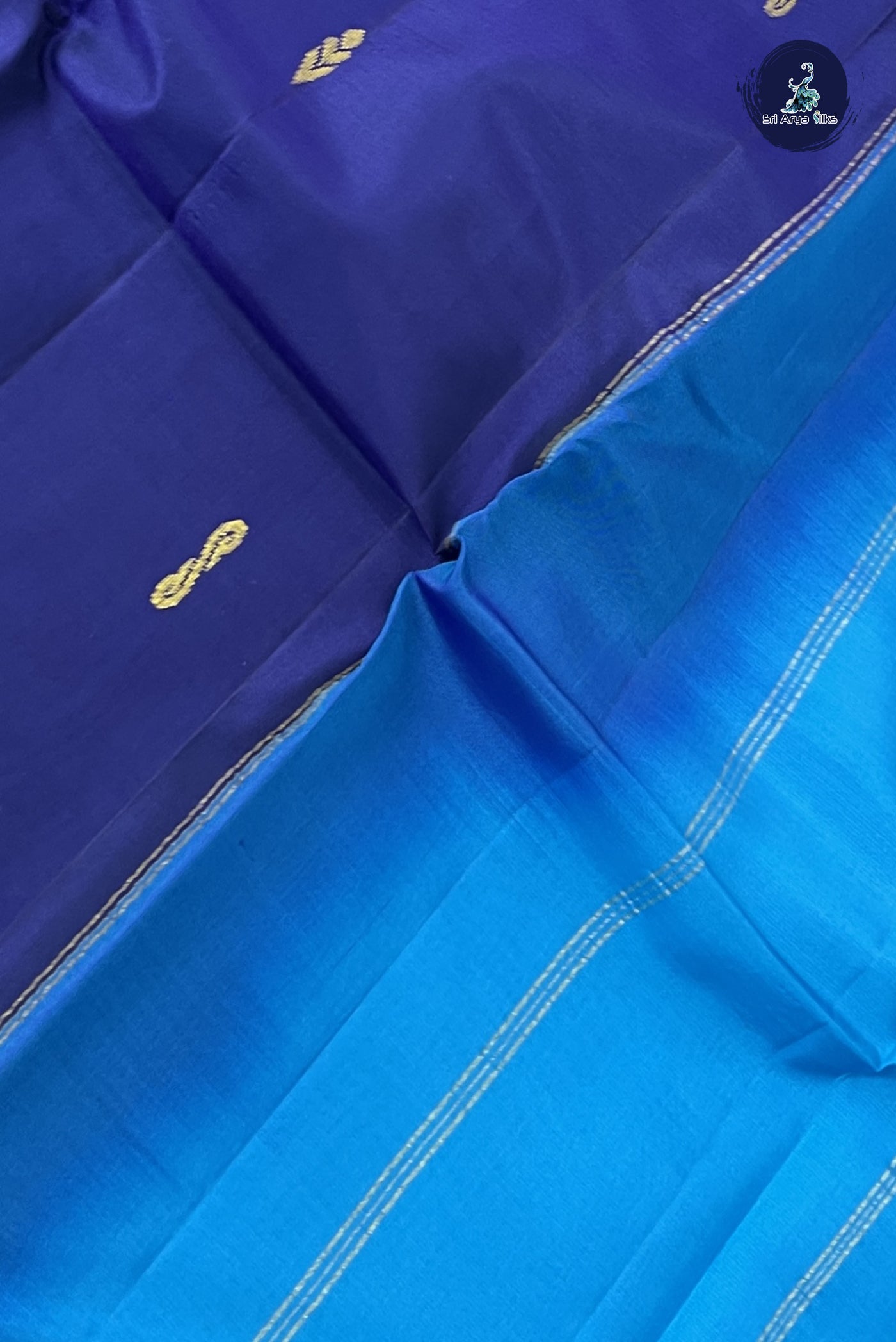 Dark Blue Light Weight Silk Saree With Zari Buttas Pattern