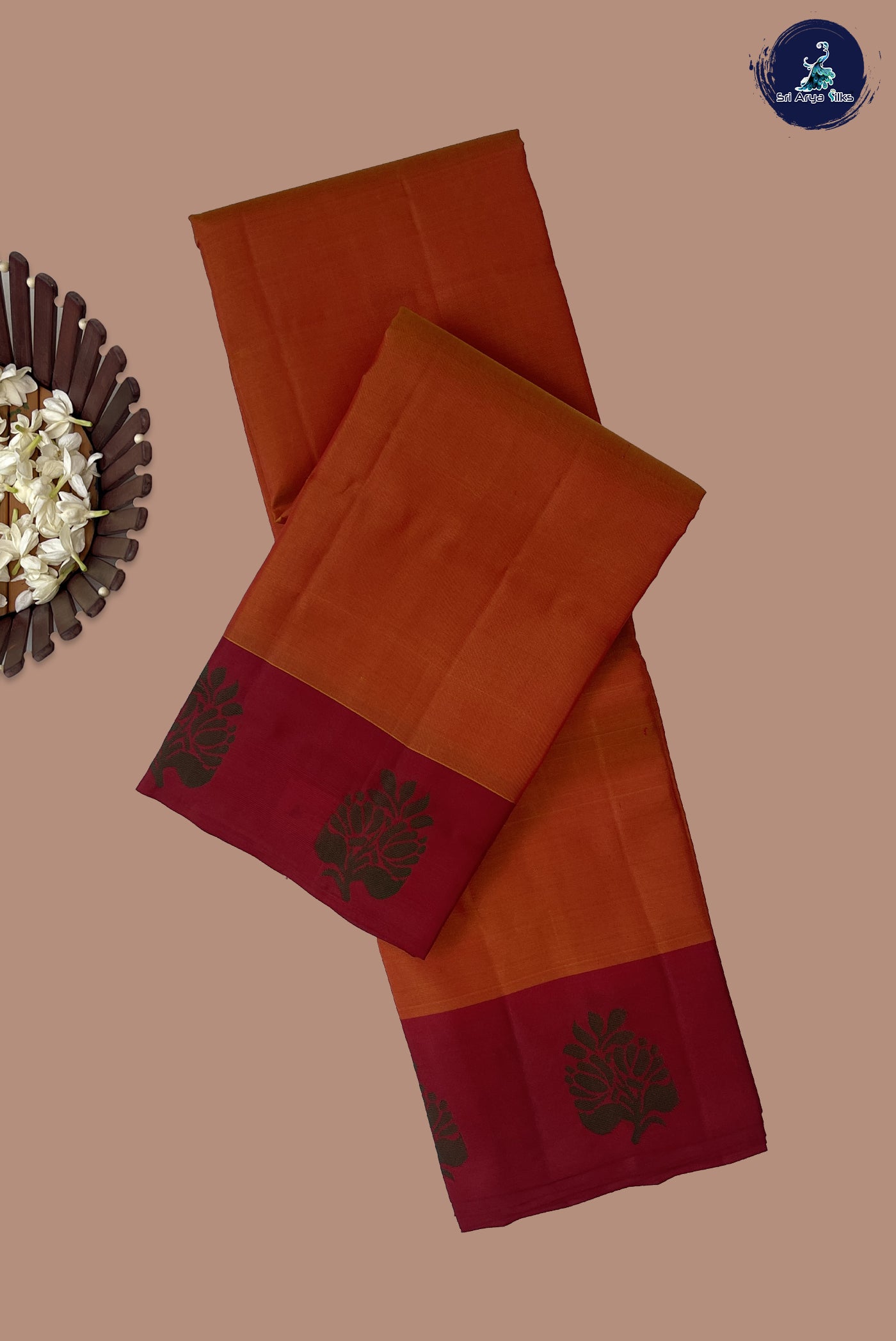 Rust Light Weight Silk Saree With Plain Pattern