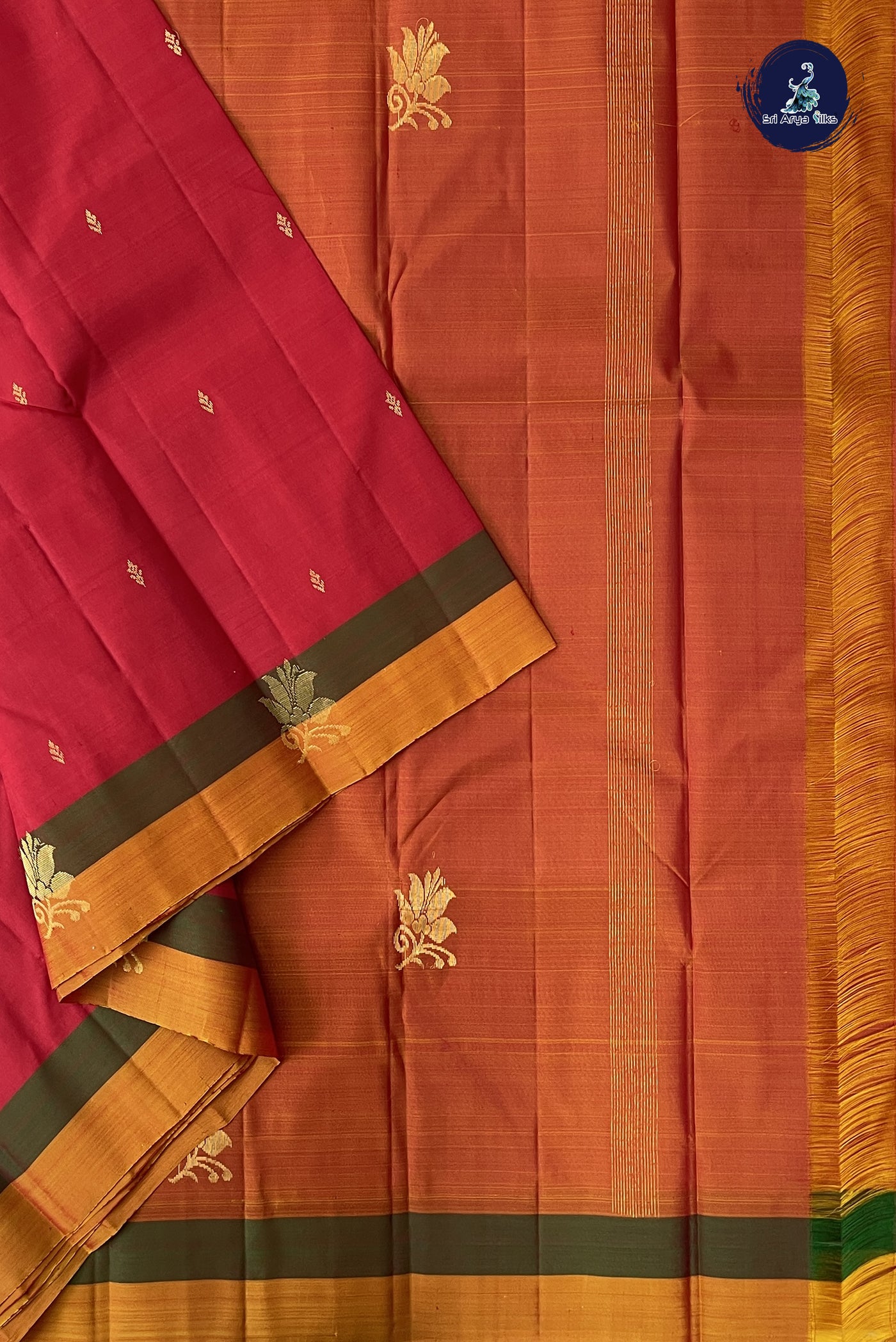 Red Light Weight Silk Saree With Zari Buttas Pattern