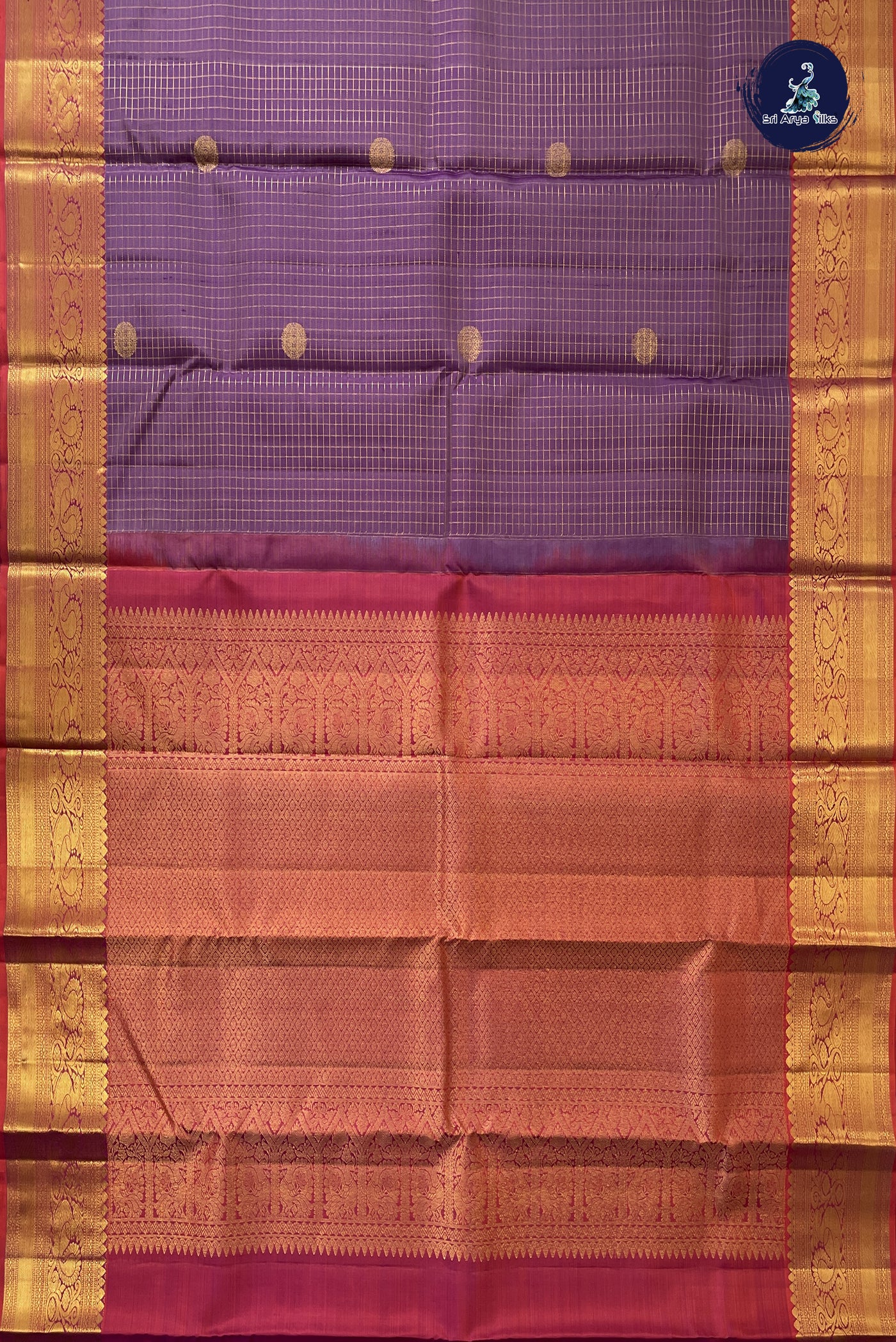 Lavender Korvai Contrast Silk Saree With Zari Checked Pattern