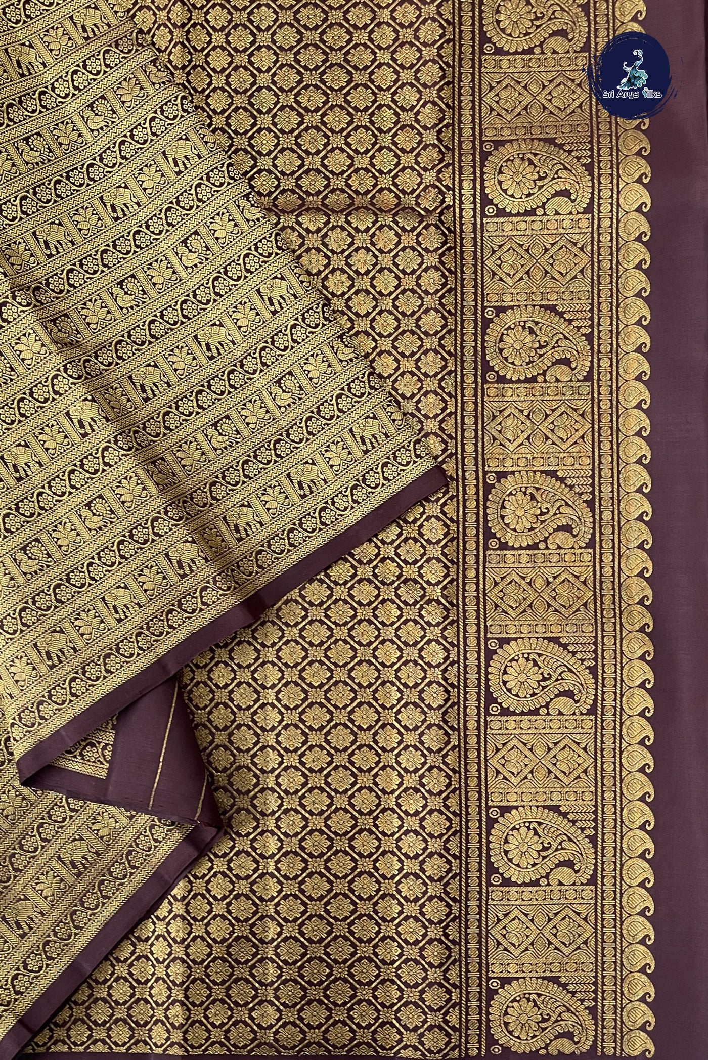 Rust Half and Half Checked Silk Saree With Jacquard Pattern