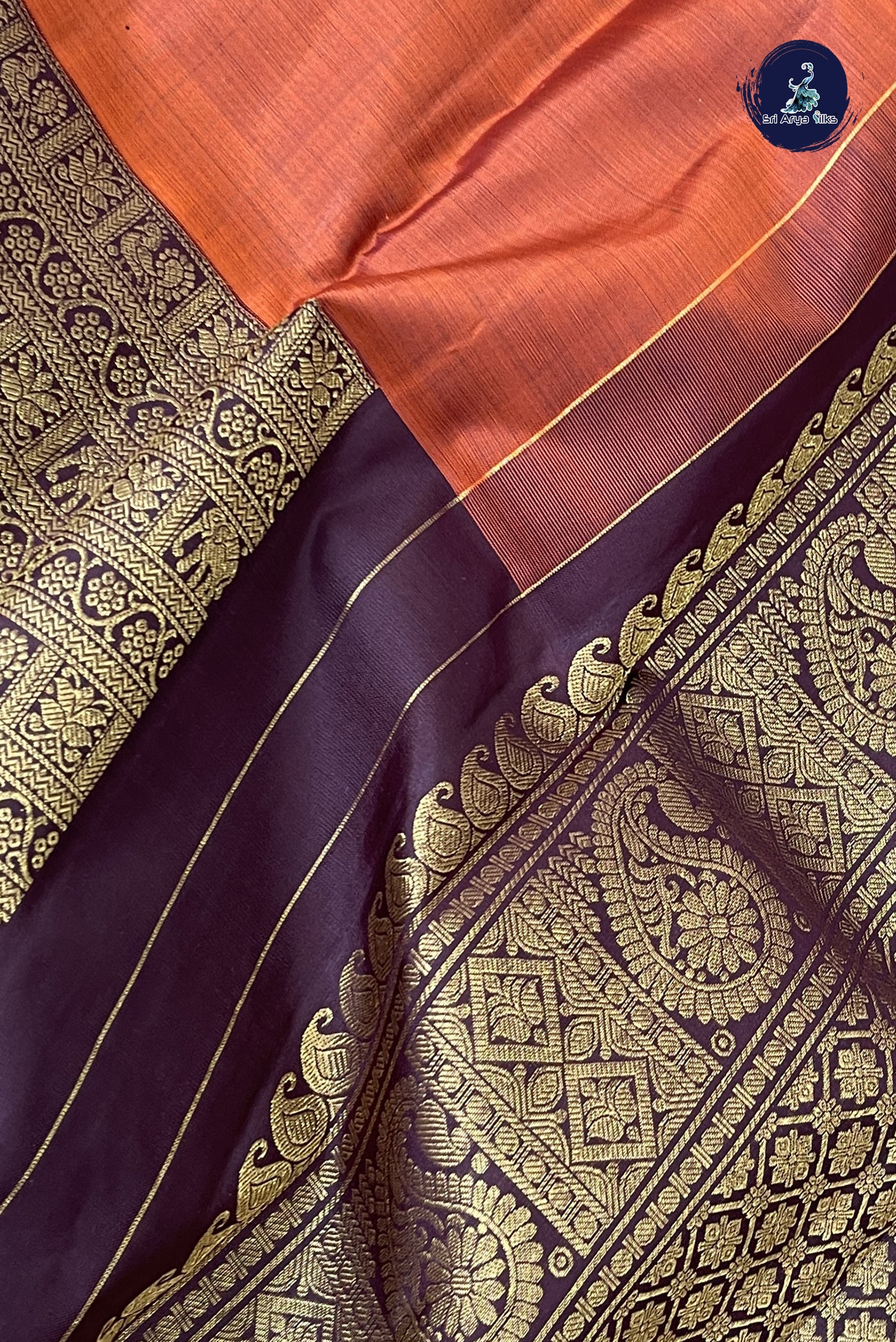 Rust Half and Half Checked Silk Saree With Jacquard Pattern