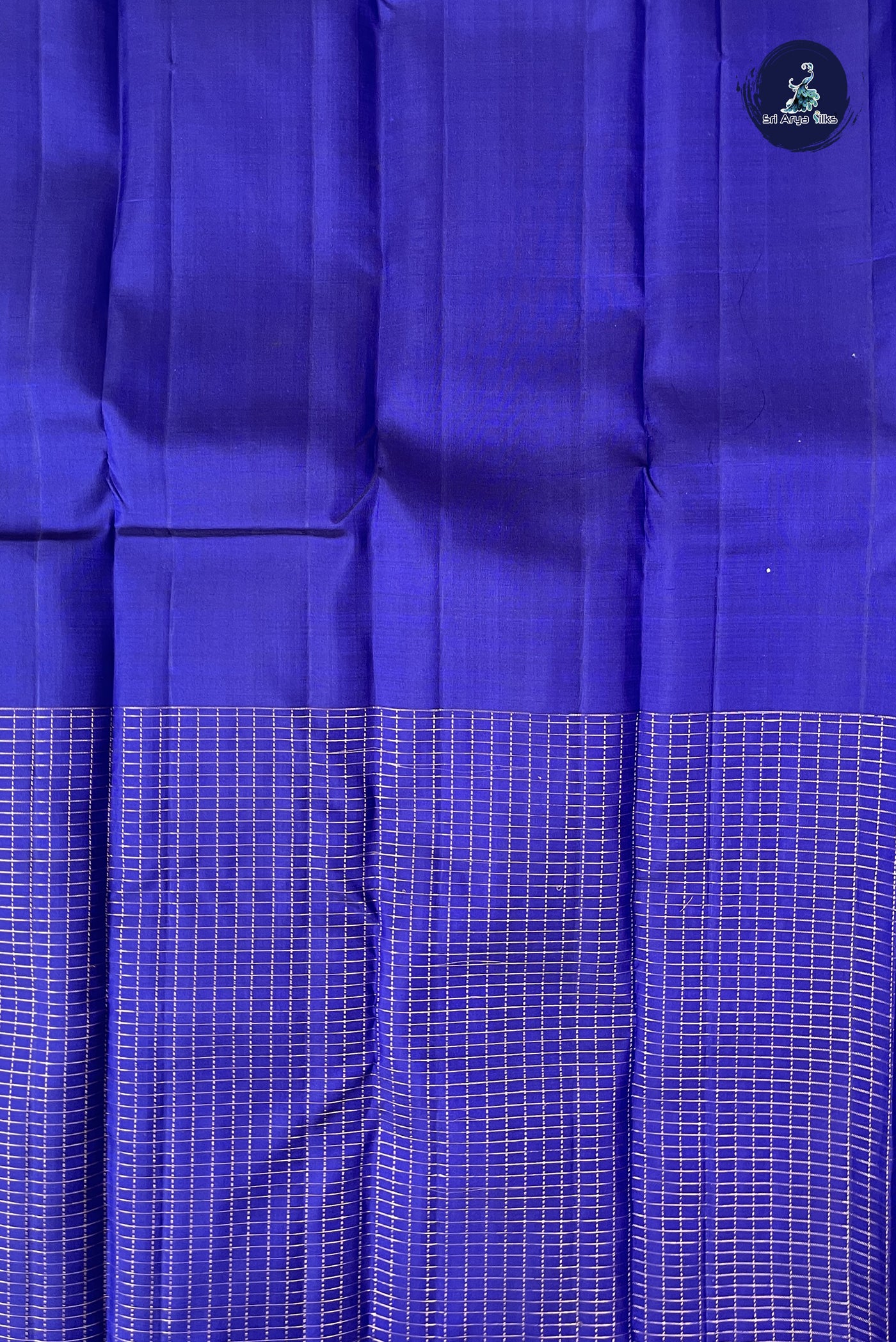 Peacock Blue Half and Half Checked Silk Saree With Zari Checked Pattern