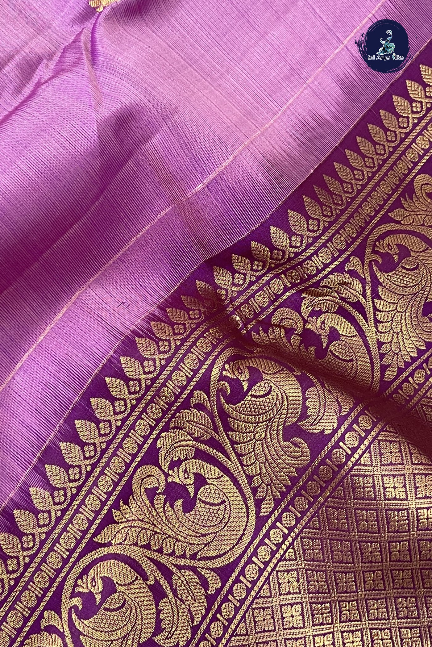 Mauve Korvai Contrast Silk Saree With Zari Buttas Pattern