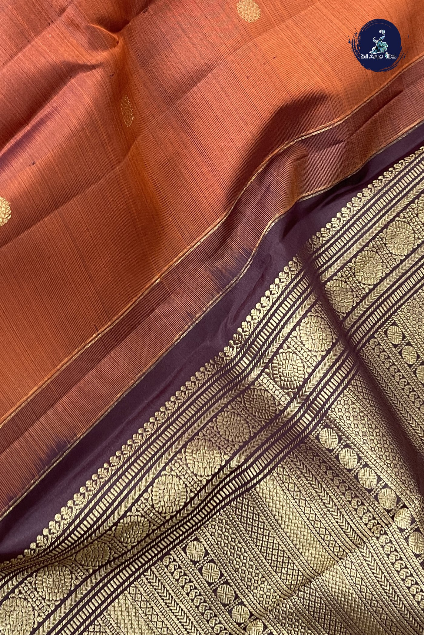 Rust Korvai Contrast Silk Saree With Zari Buttas Pattern