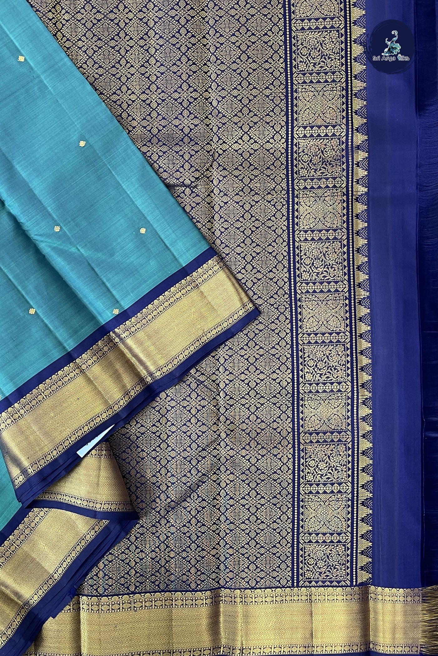 Teal Blue Traditional Silk Saree With Zari Buttas Pattern