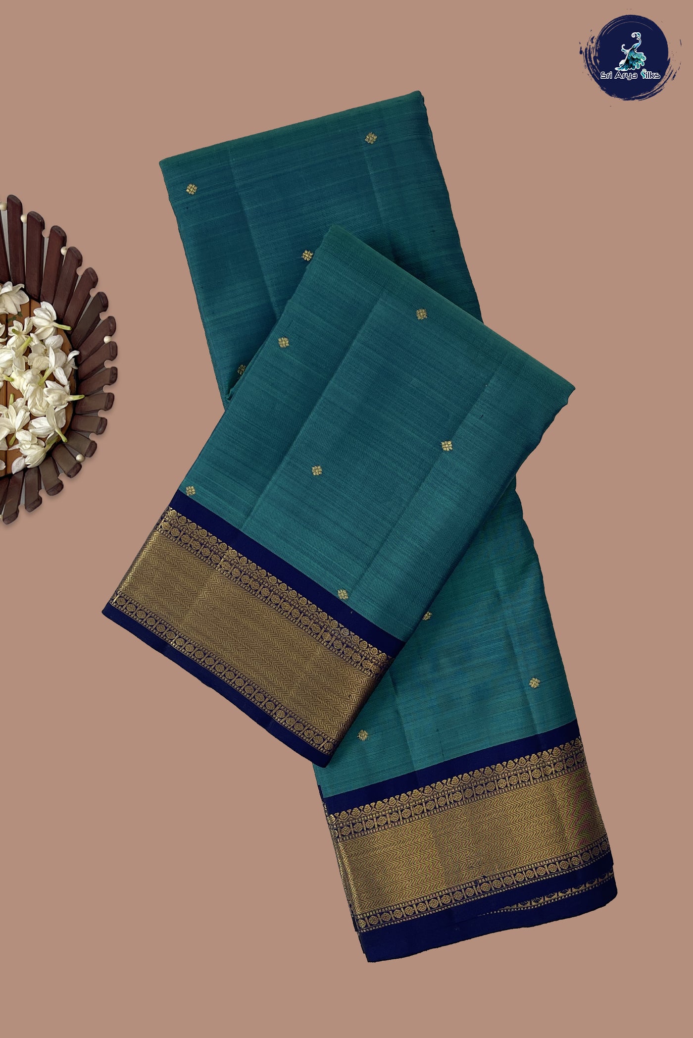Teal Blue Traditional Silk Saree With Zari Buttas Pattern