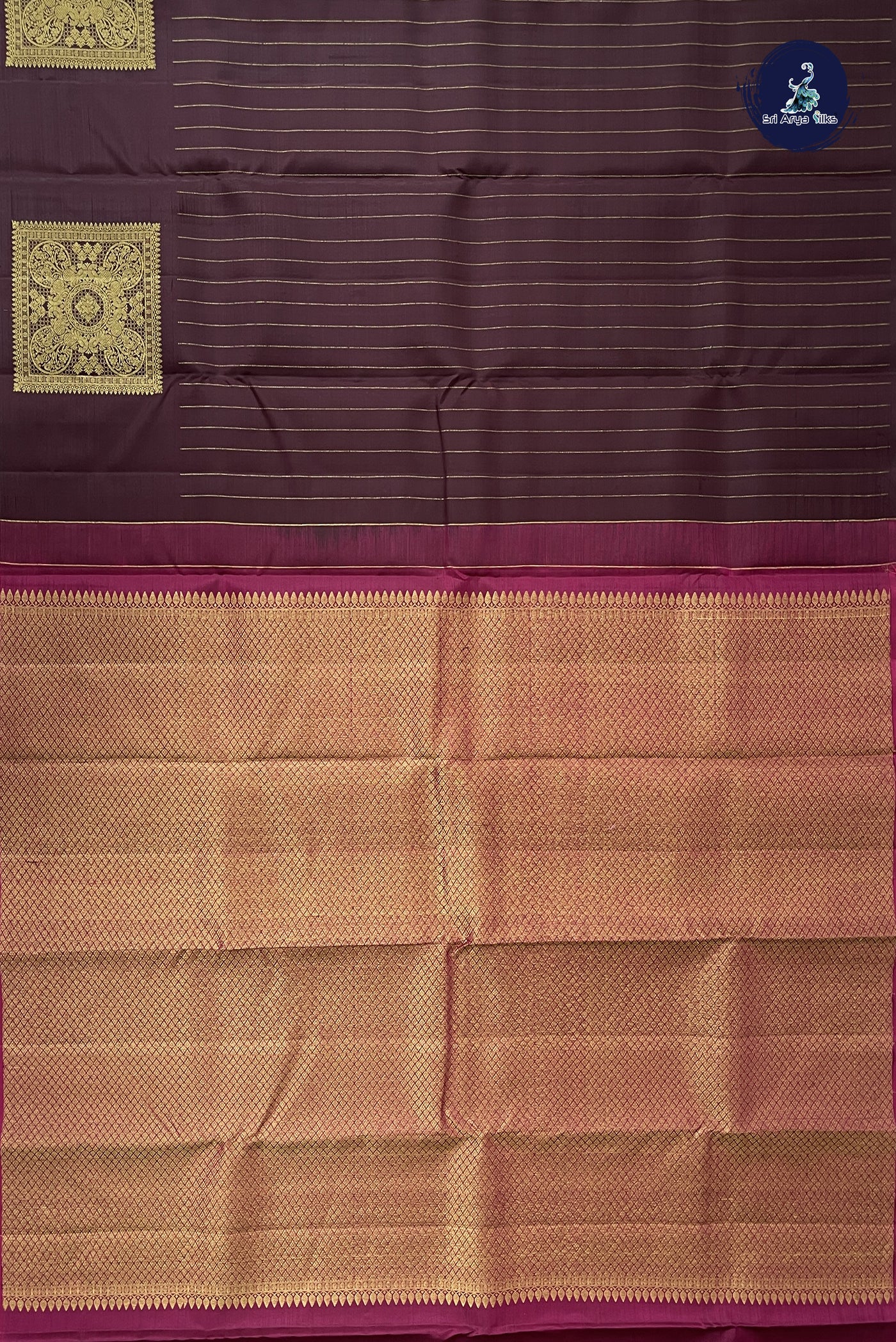 Brown Traditional Silk Saree With Stripes Pattern