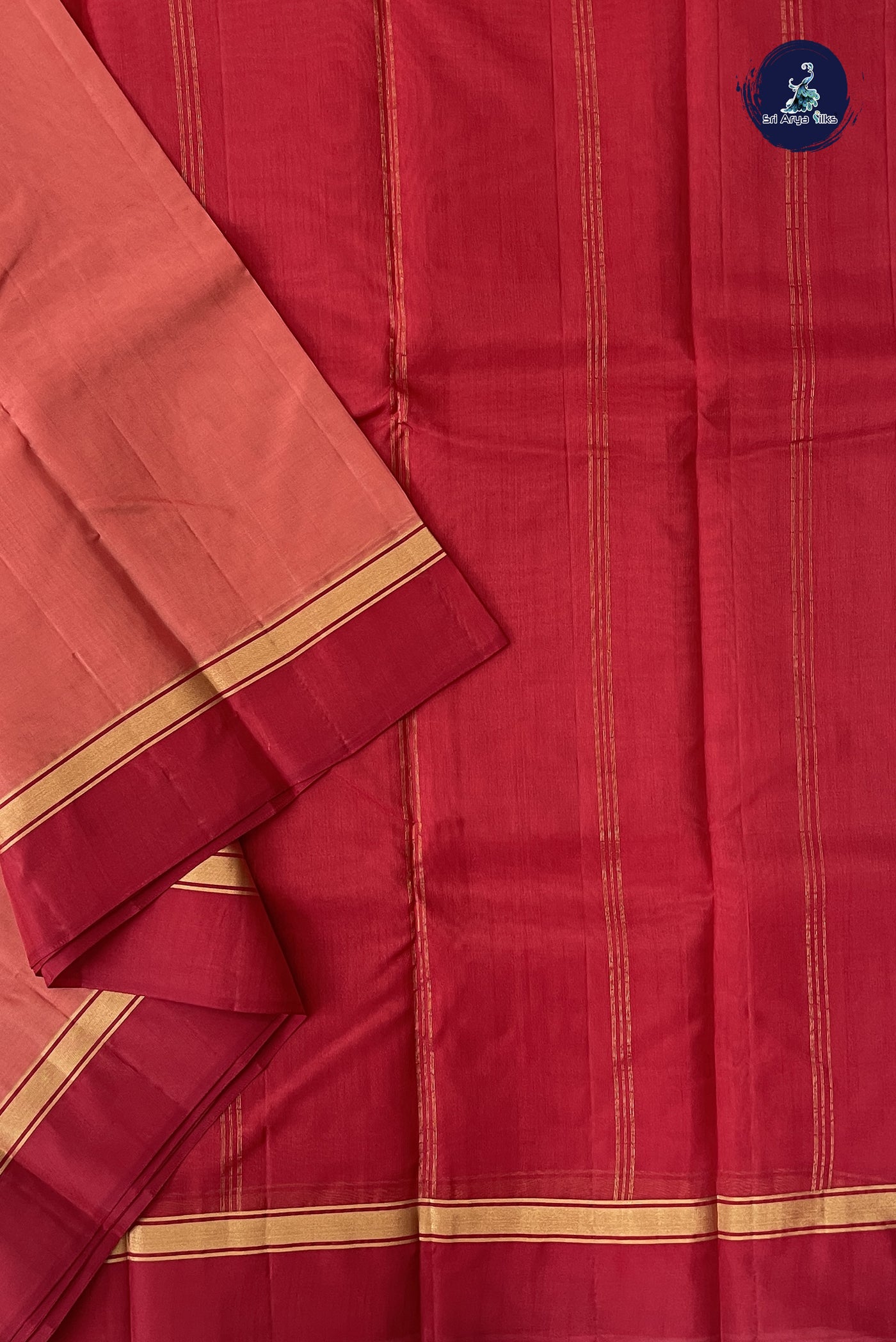 Peach Light Weight Silk Saree With Plain Pattern