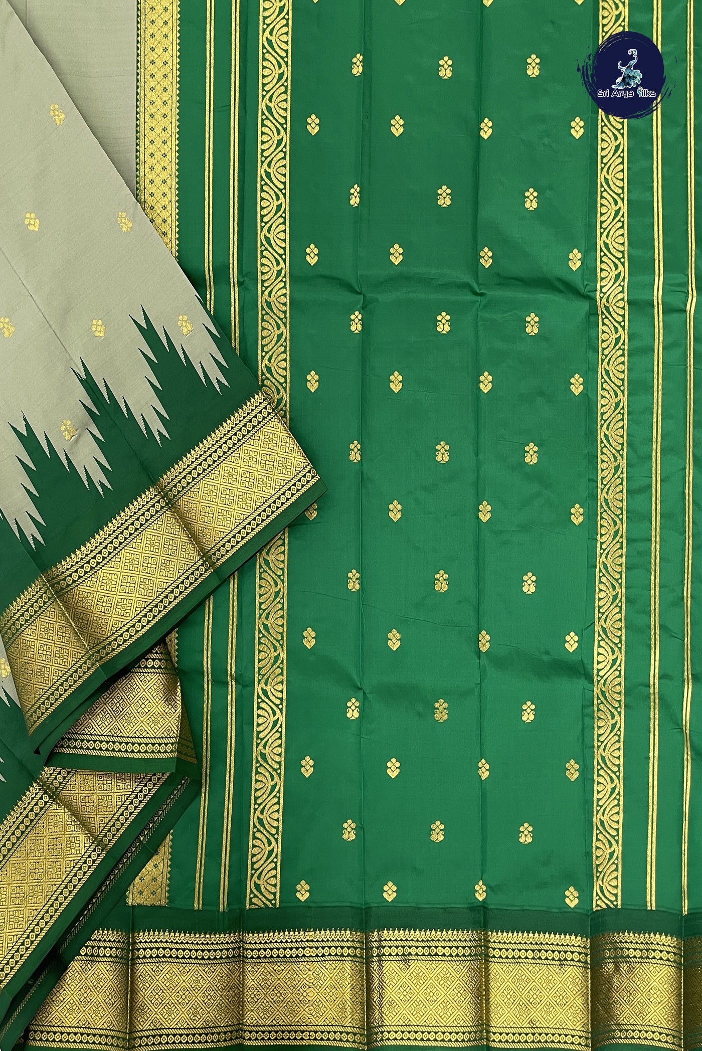 Pastel Green Half Pure Silk Saree With Zari Buttas Pattern