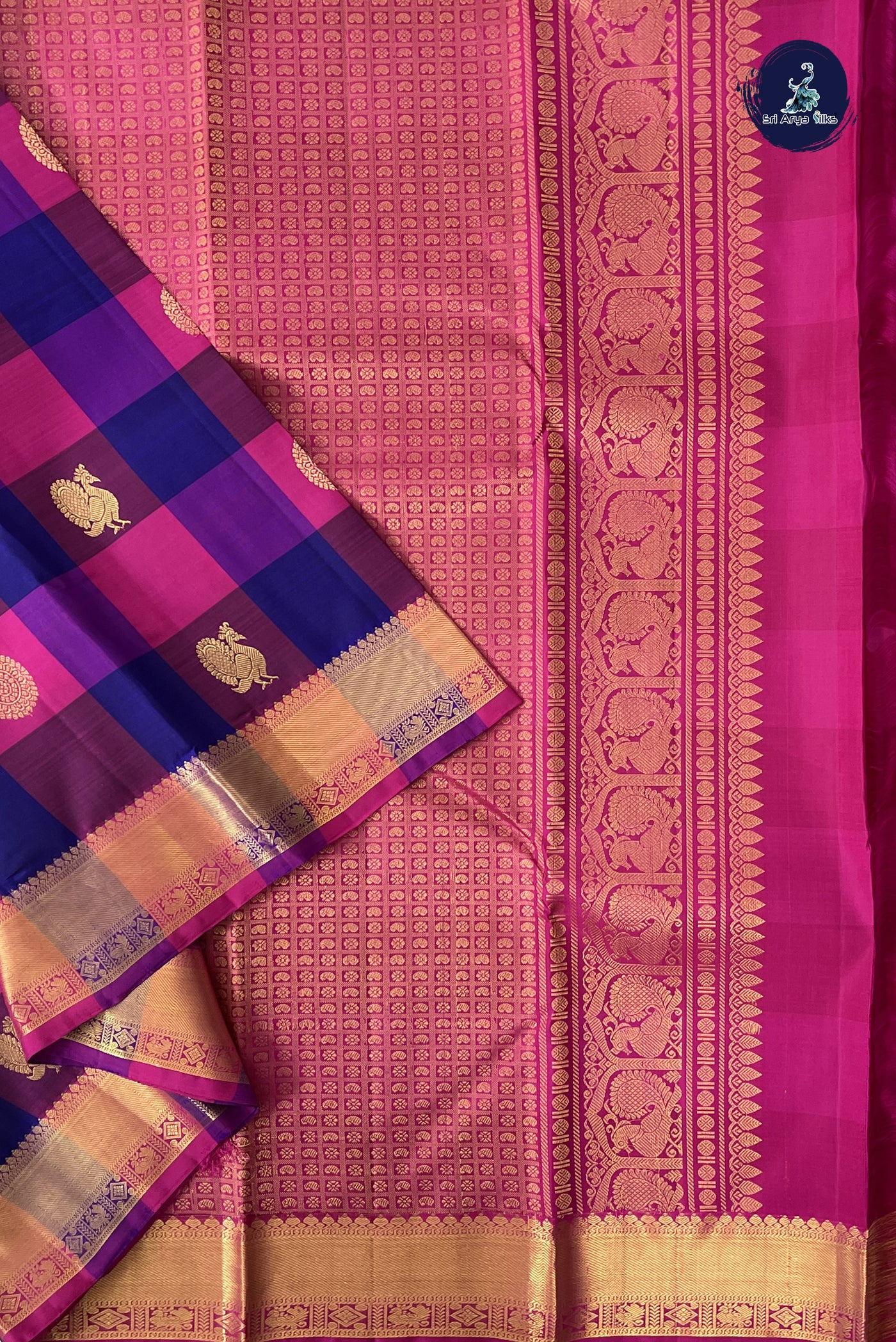 Multi Colour Checked  Silk Saree With Paalum Pazham Kattam Pattern