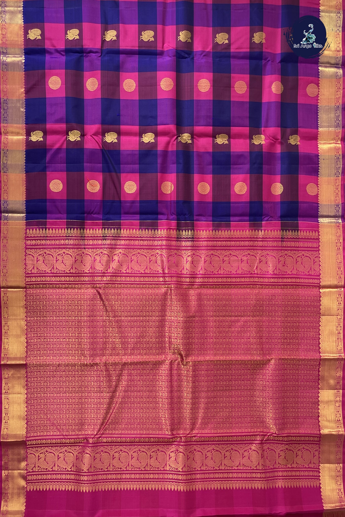 Multi Colour Checked  Silk Saree With Paalum Pazham Kattam Pattern