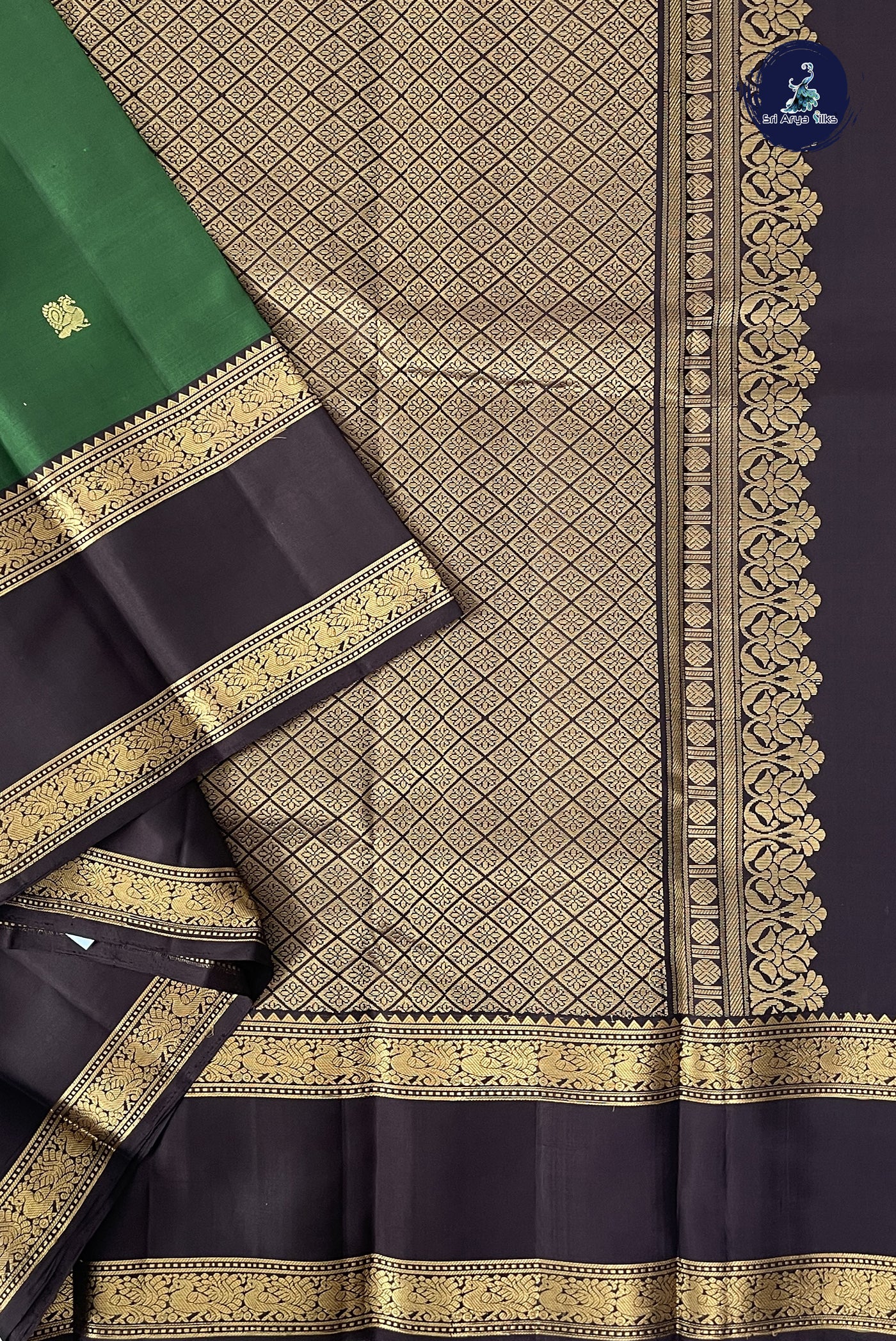 Bottle Green Traditional Silk Saree With Zari Buttas Pattern