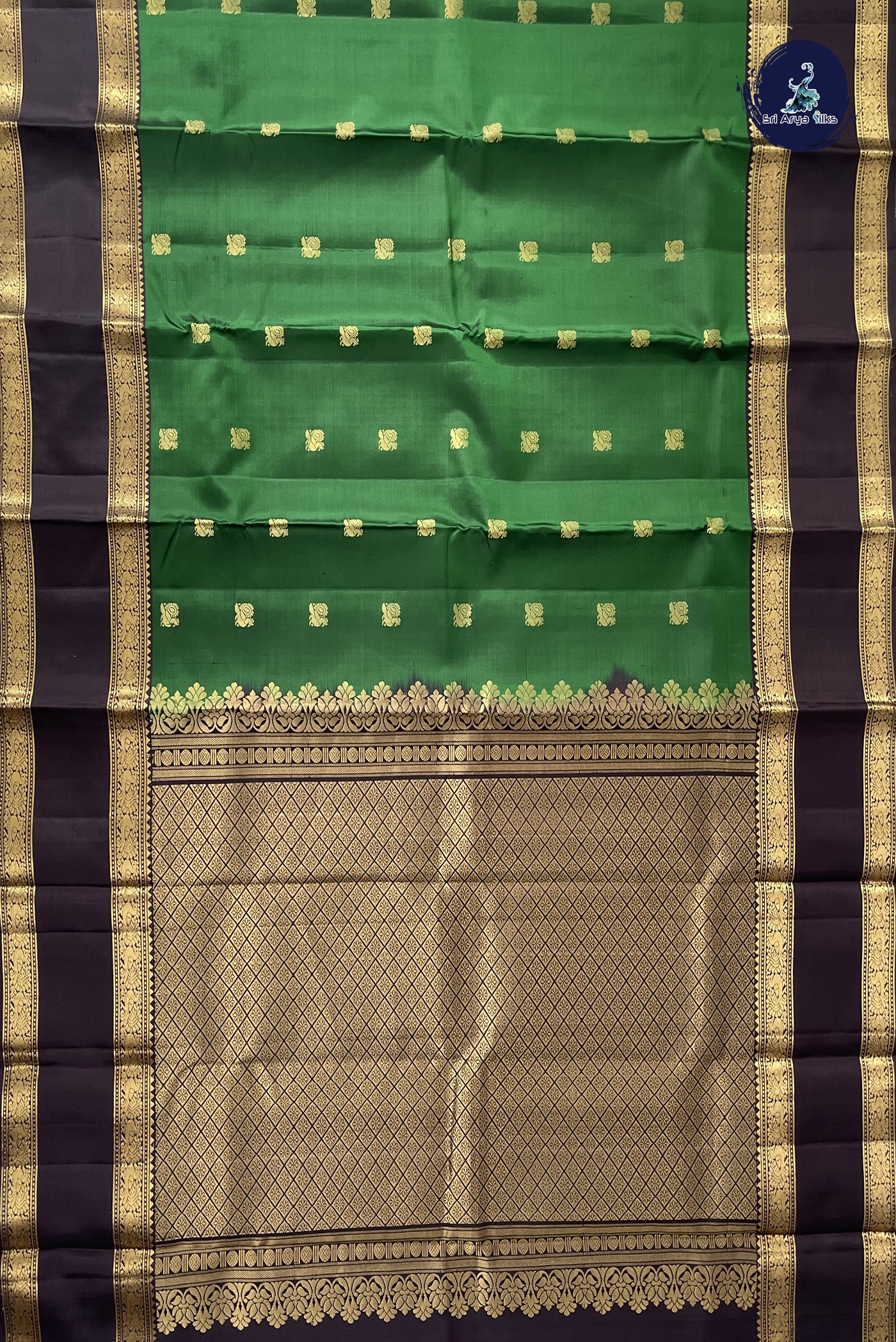 Bottle Green Traditional Silk Saree With Zari Buttas Pattern