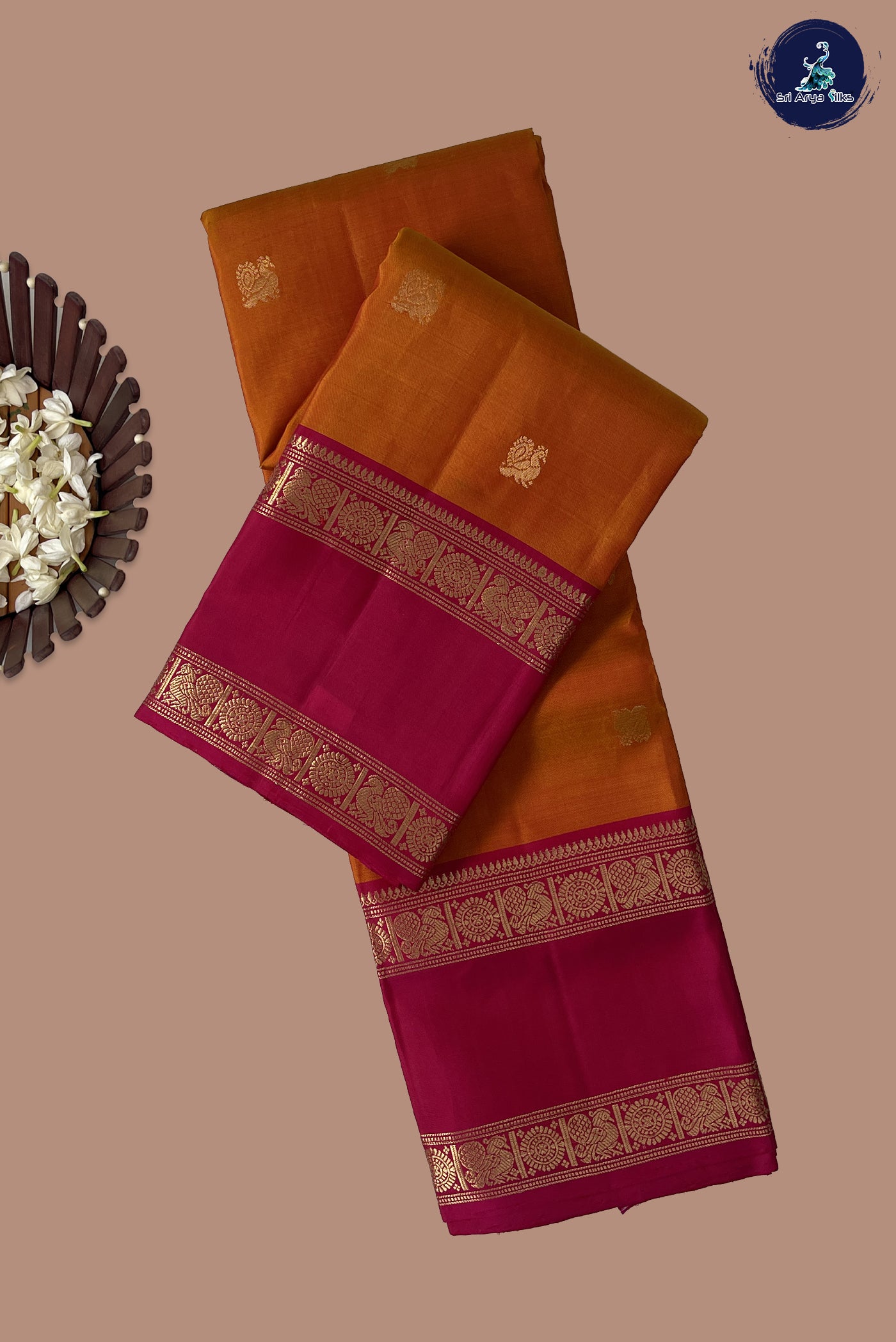 Lite Mustard Orange Traditional Silk Saree With Zari Buttas Pattern