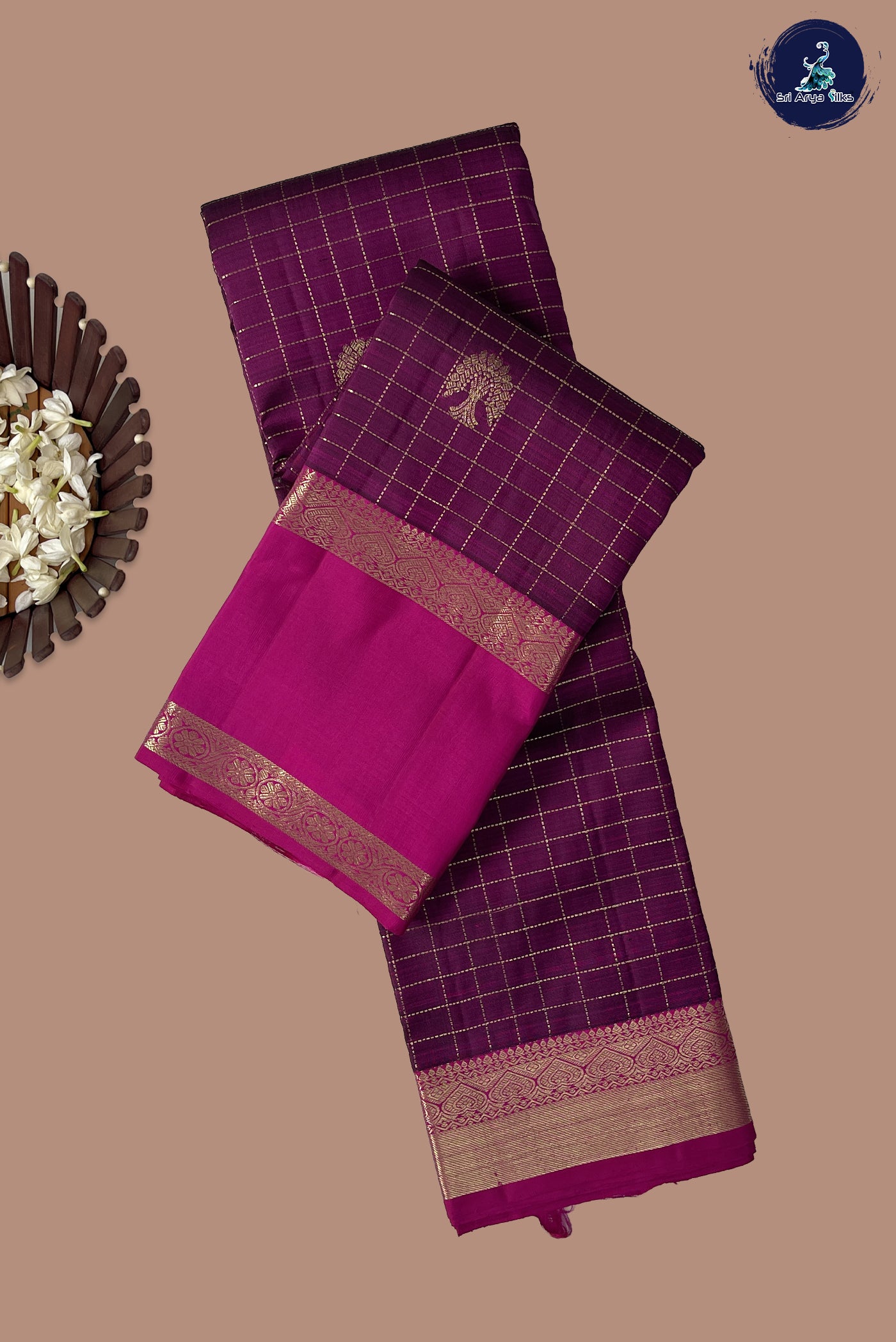 BeetRoot Shade Traditional Silk Saree With Zari Checked Pattern