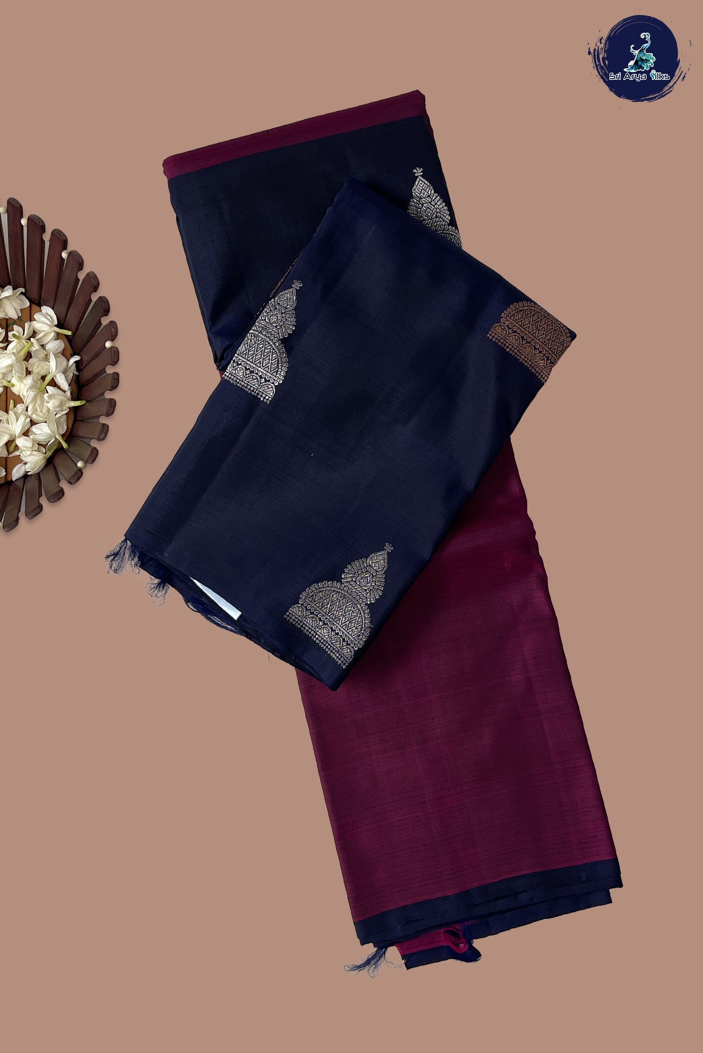 Wine Half and Half Checked Silk Saree With Half And Half Pattern
