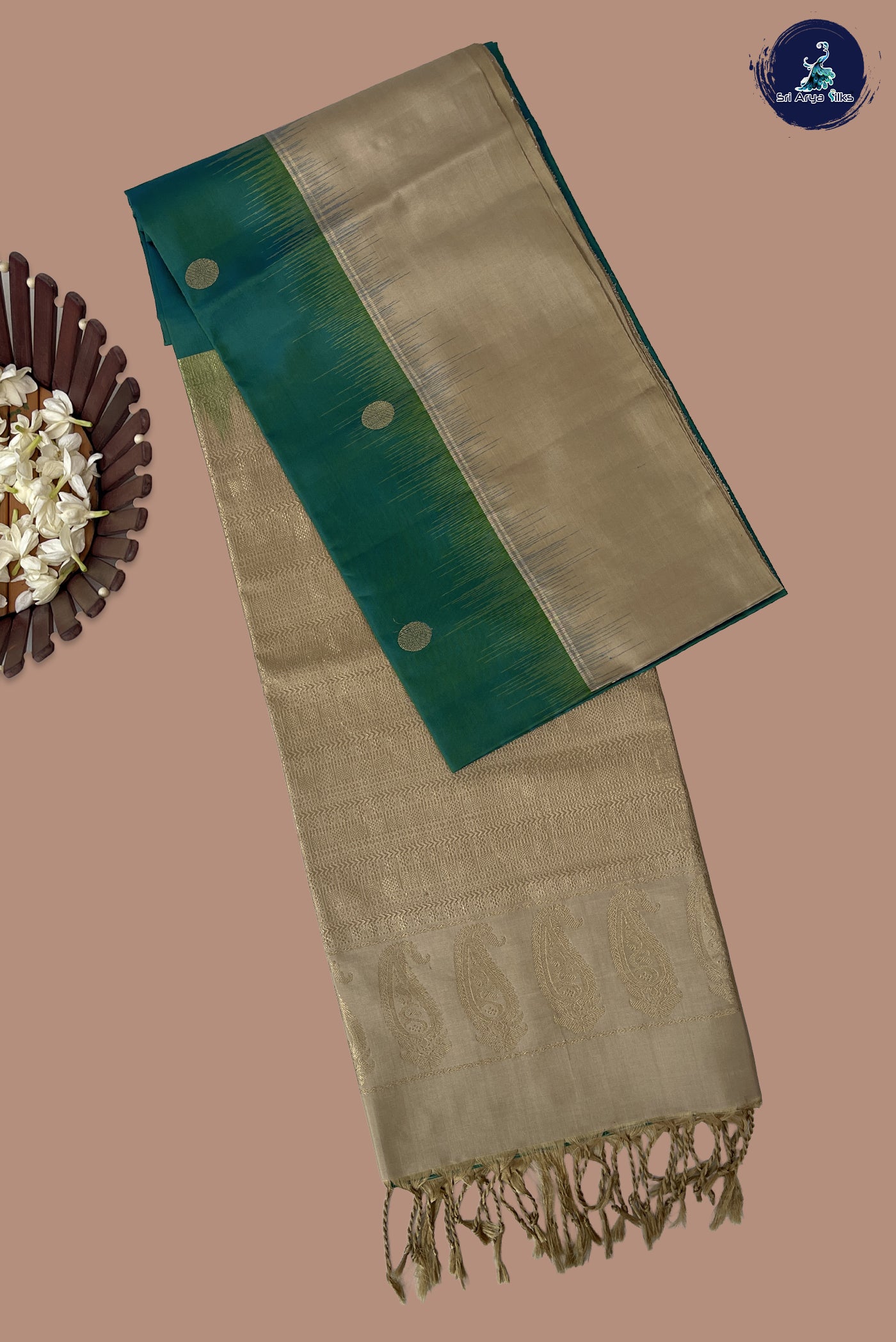 Greenish Blue Soft Silk Saree With Zari Buttas Pattern