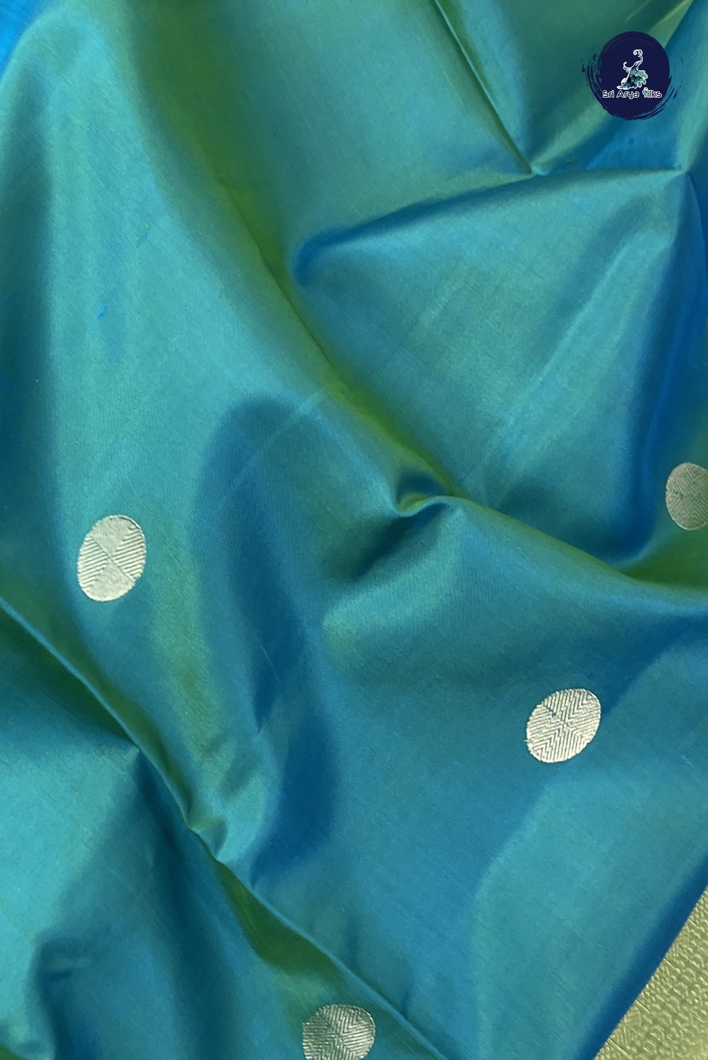 Greenish Blue Soft Silk Saree With Zari Buttas Pattern