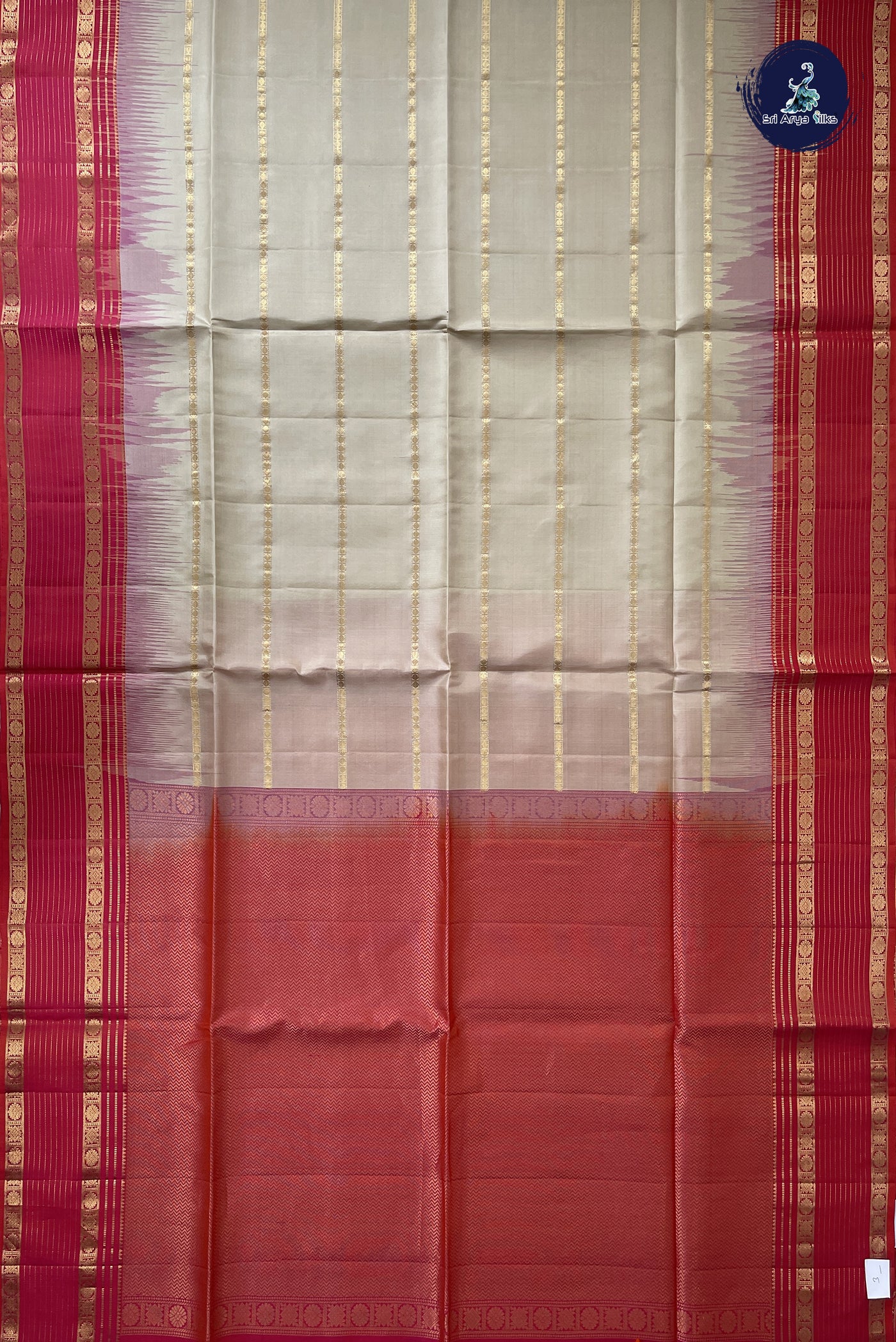 Fawn Soft Silk Saree With Stripes Pattern