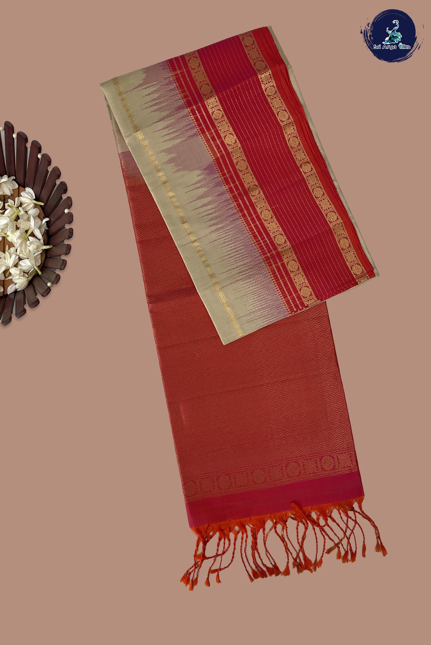 Fawn Soft Silk Saree With Stripes Pattern