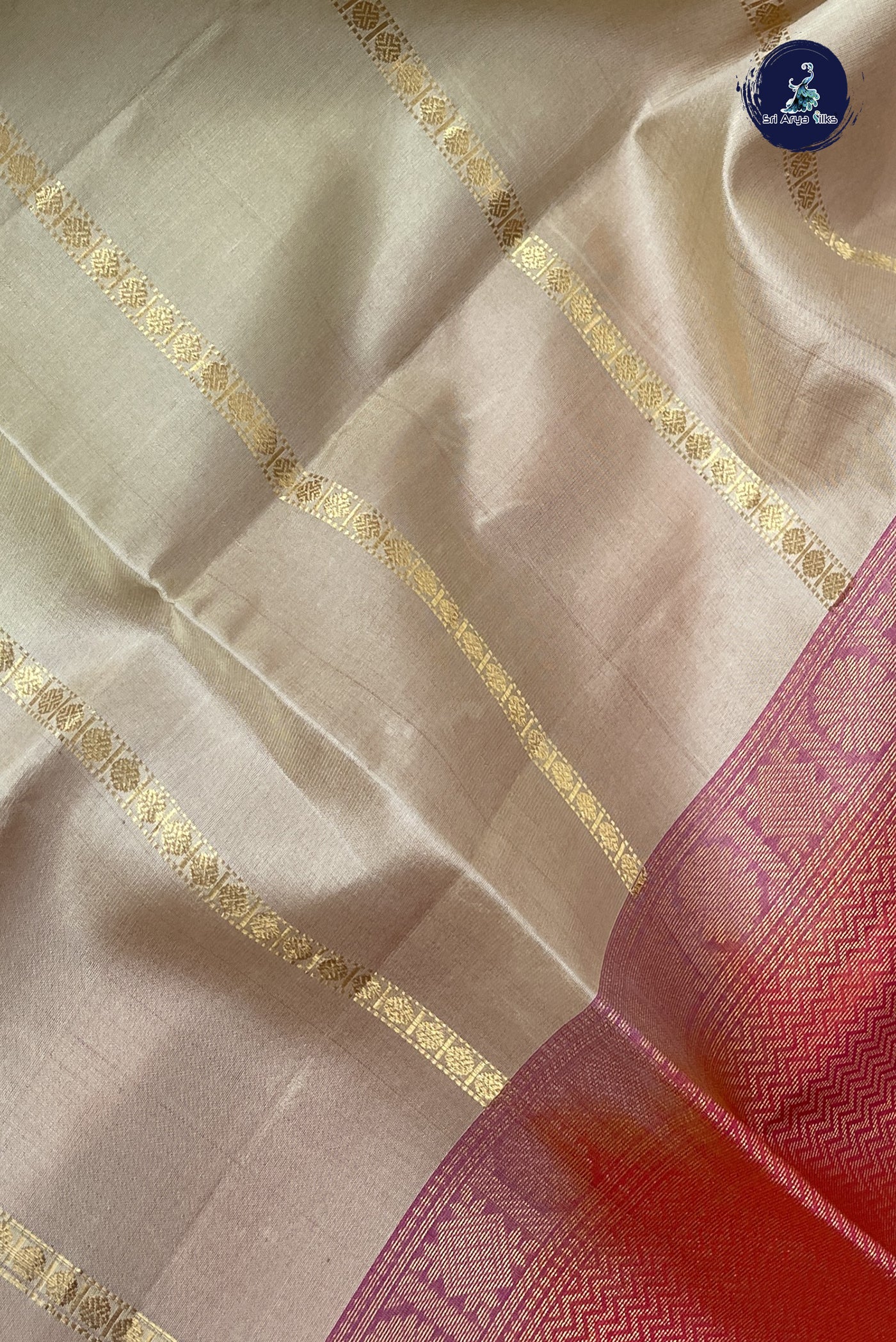 Fawn Soft Silk Saree With Stripes Pattern