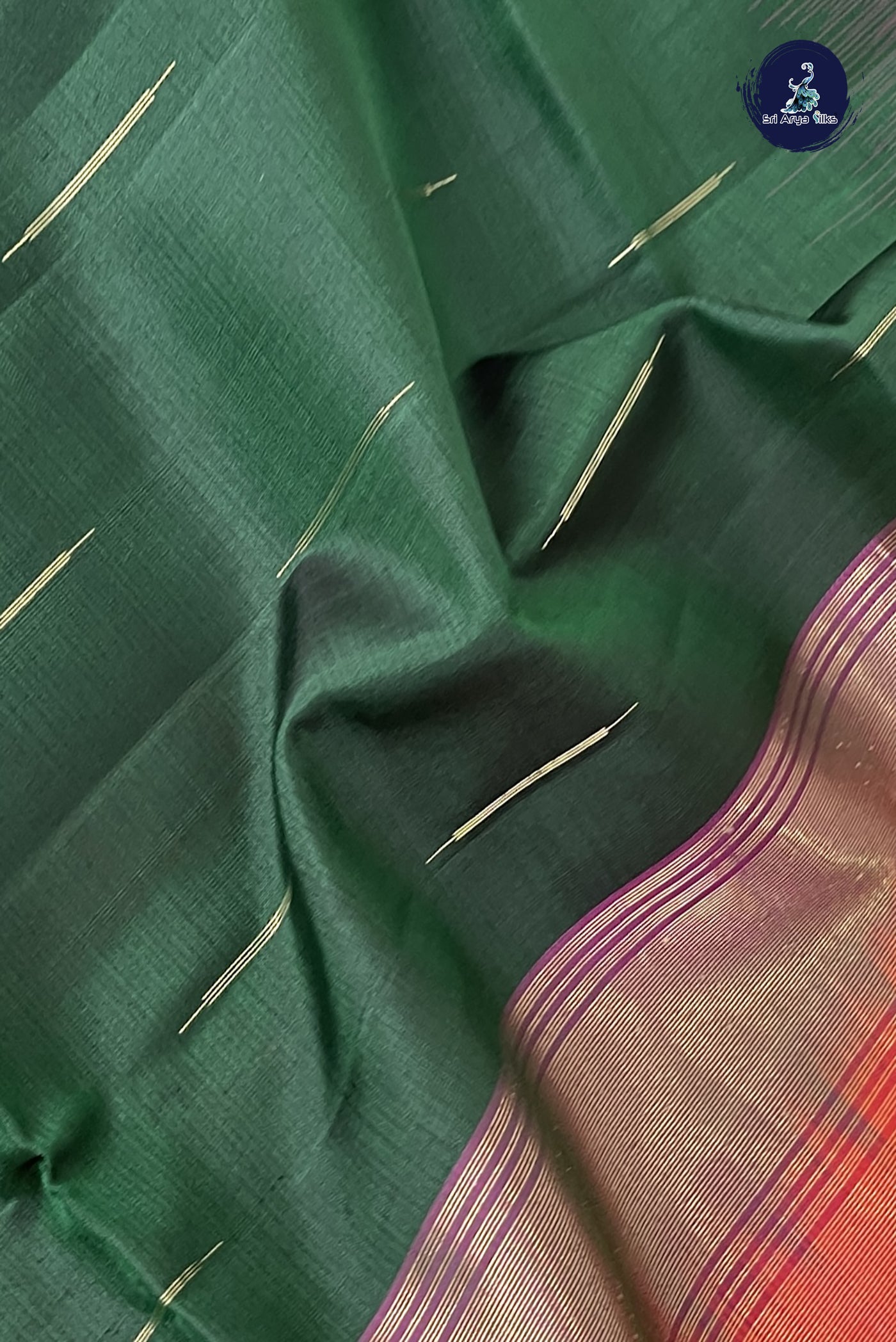 Dark Green Soft Silk Saree With Zari Buttas Pattern