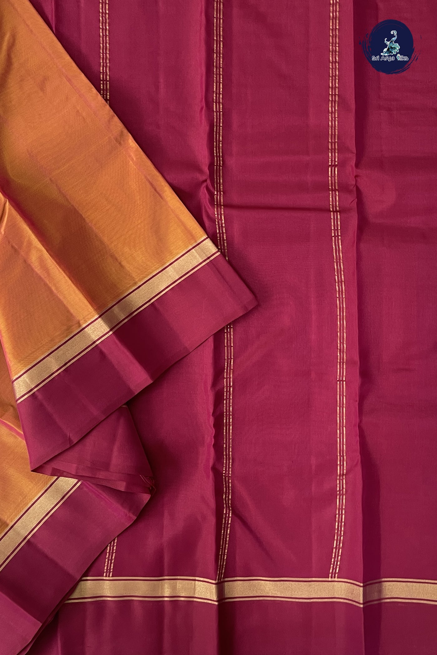 Lite Mustard Orange Light Weight Silk Saree With Plain Pattern