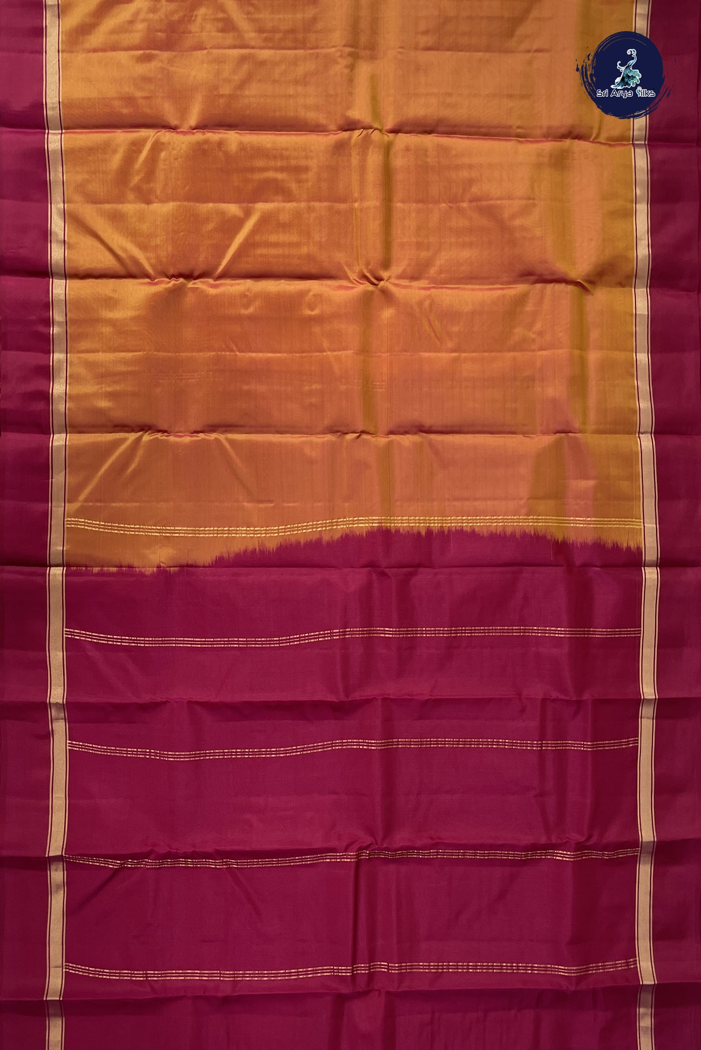 Lite Mustard Orange Light Weight Silk Saree With Plain Pattern