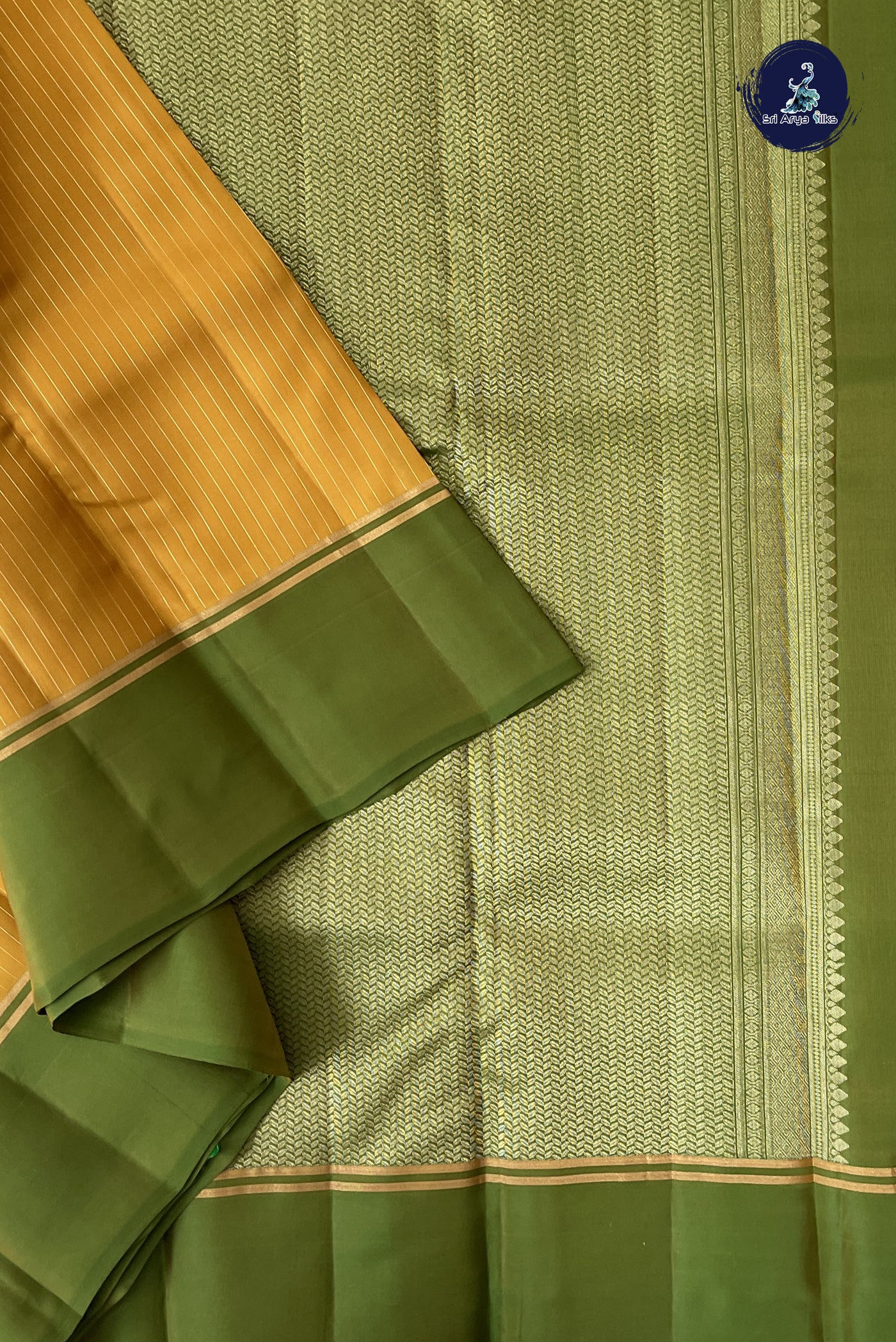 Mustard Yellow Light Weight Silk Saree With Stripes Pattern