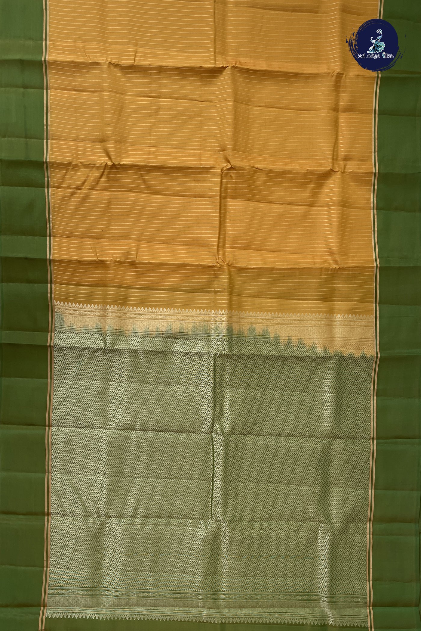 Mustard Yellow Light Weight Silk Saree With Stripes Pattern