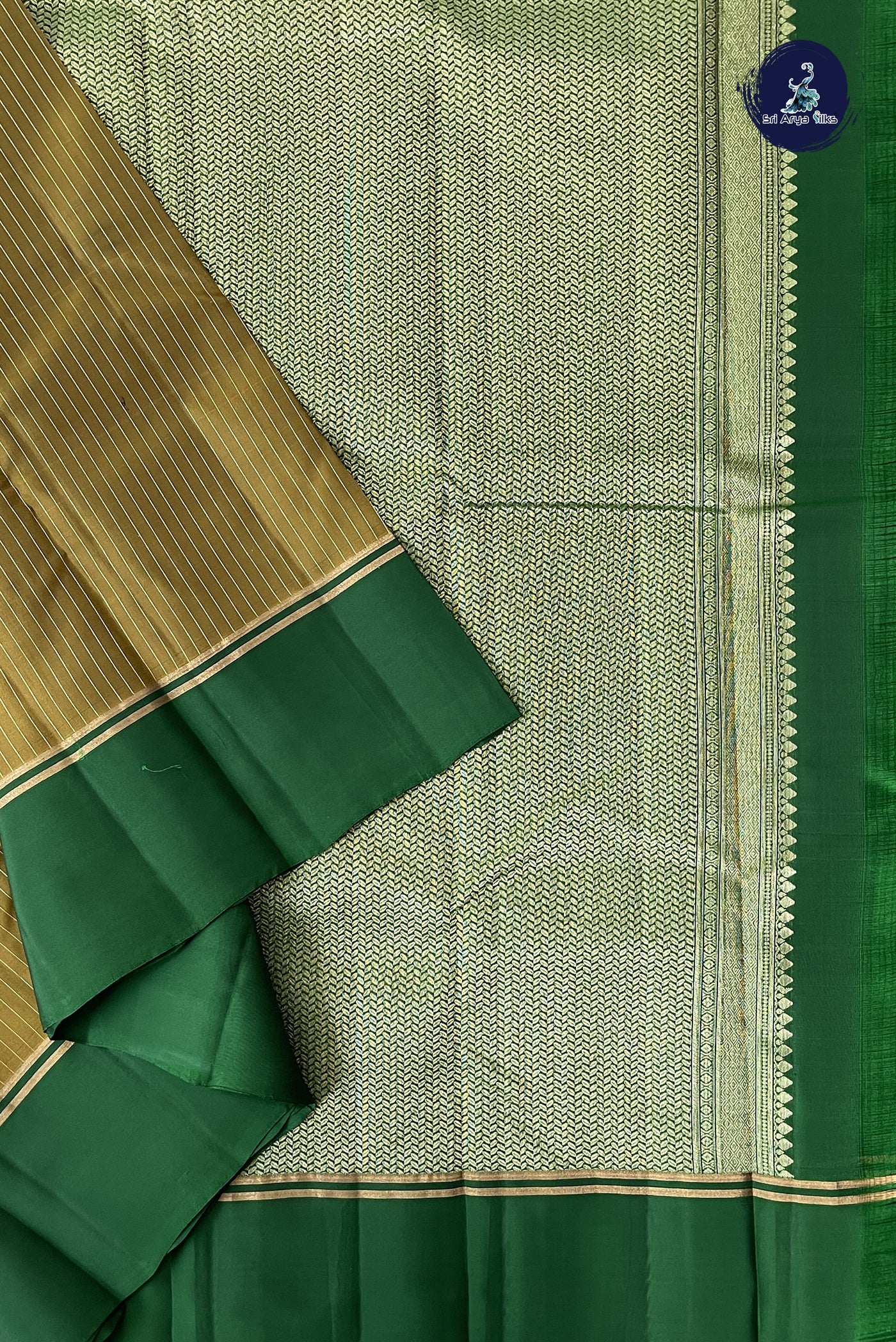 Mehendi Green Light Weight Silk Saree With Stripes Pattern