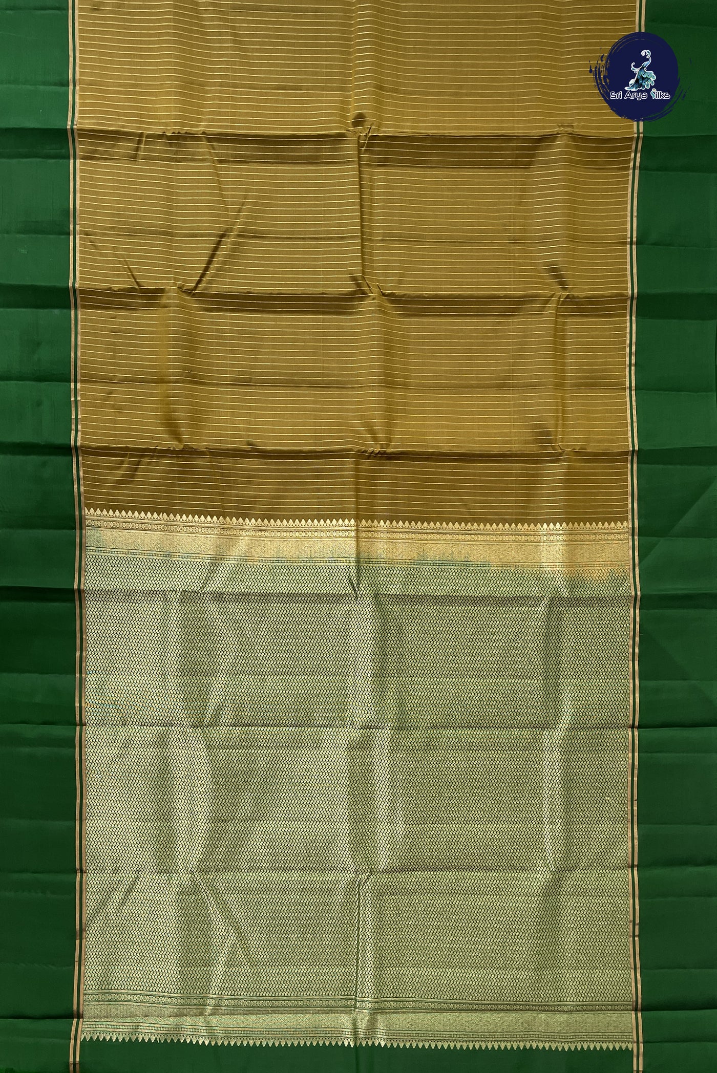 Mehendi Green Light Weight Silk Saree With Stripes Pattern
