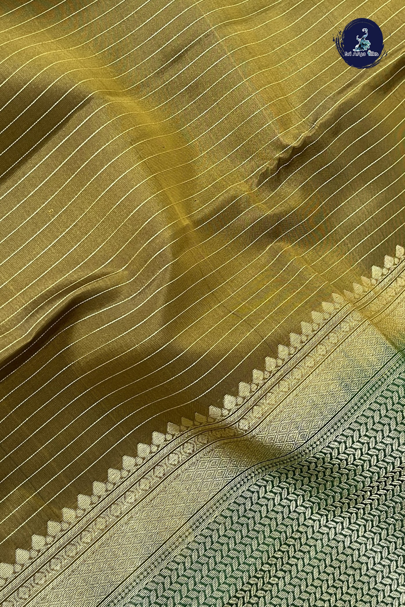 Mehendi Green Light Weight Silk Saree With Stripes Pattern