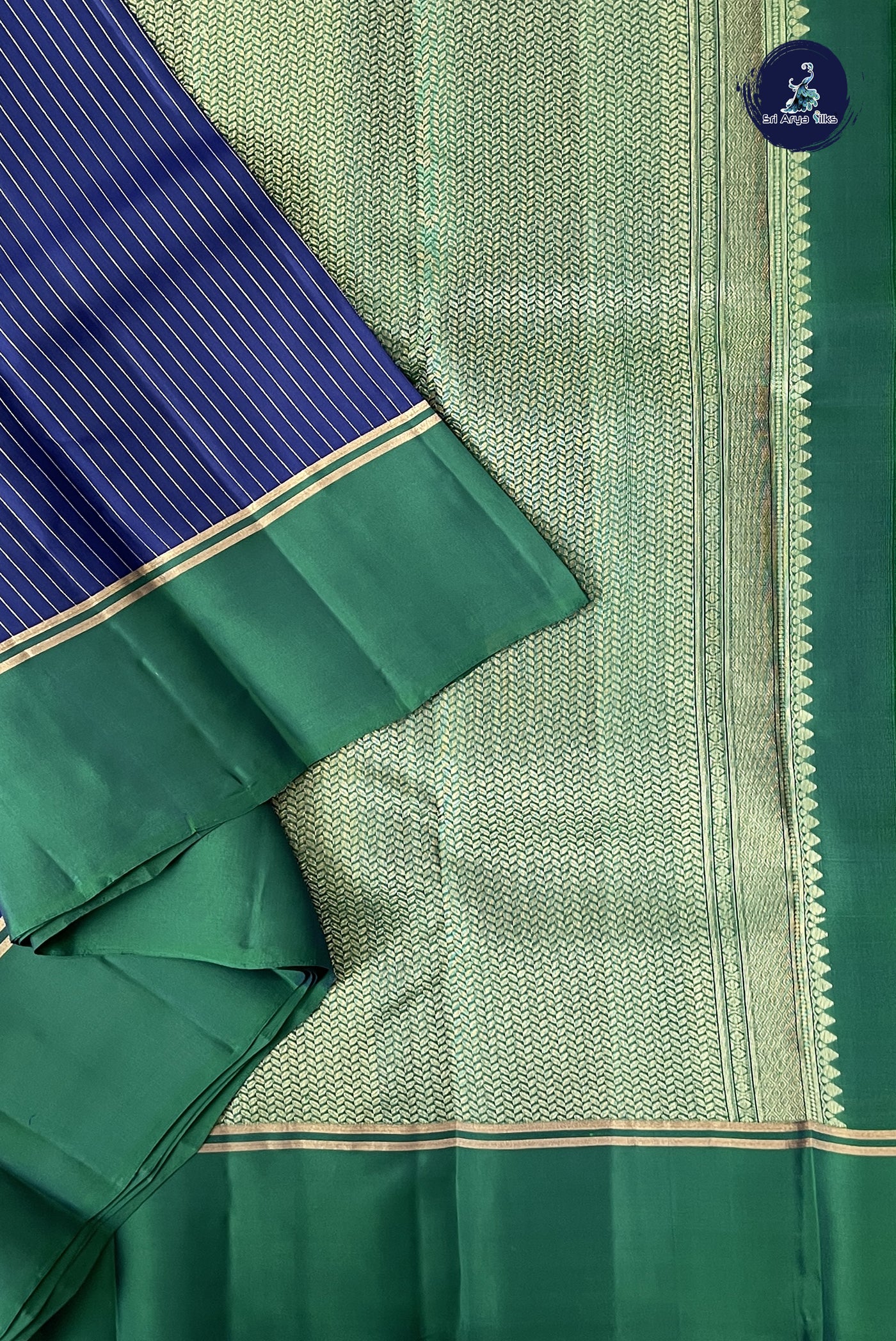 Navy Blue Light Weight Silk Saree With Stripes Pattern