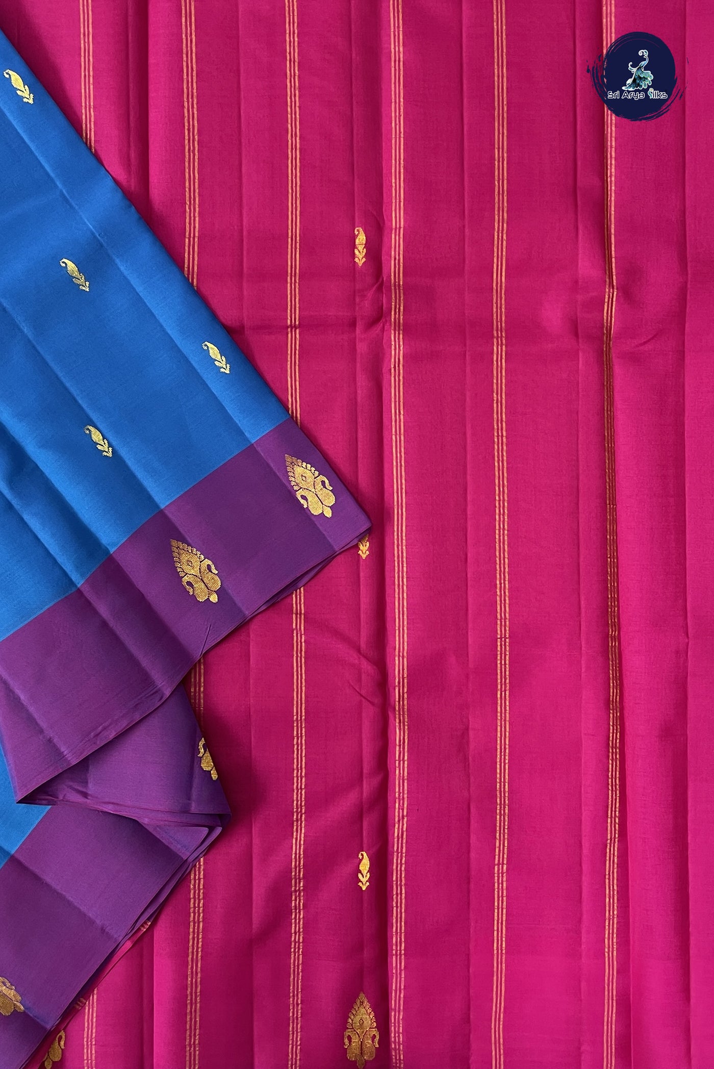Copper Sulphate Blue Light Weight Silk Saree With Zari Buttas Pattern