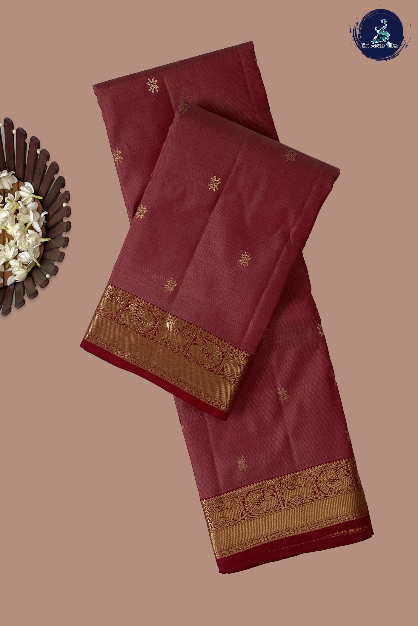 Red Light Weight Silk Saree With Zari Buttas Pattern