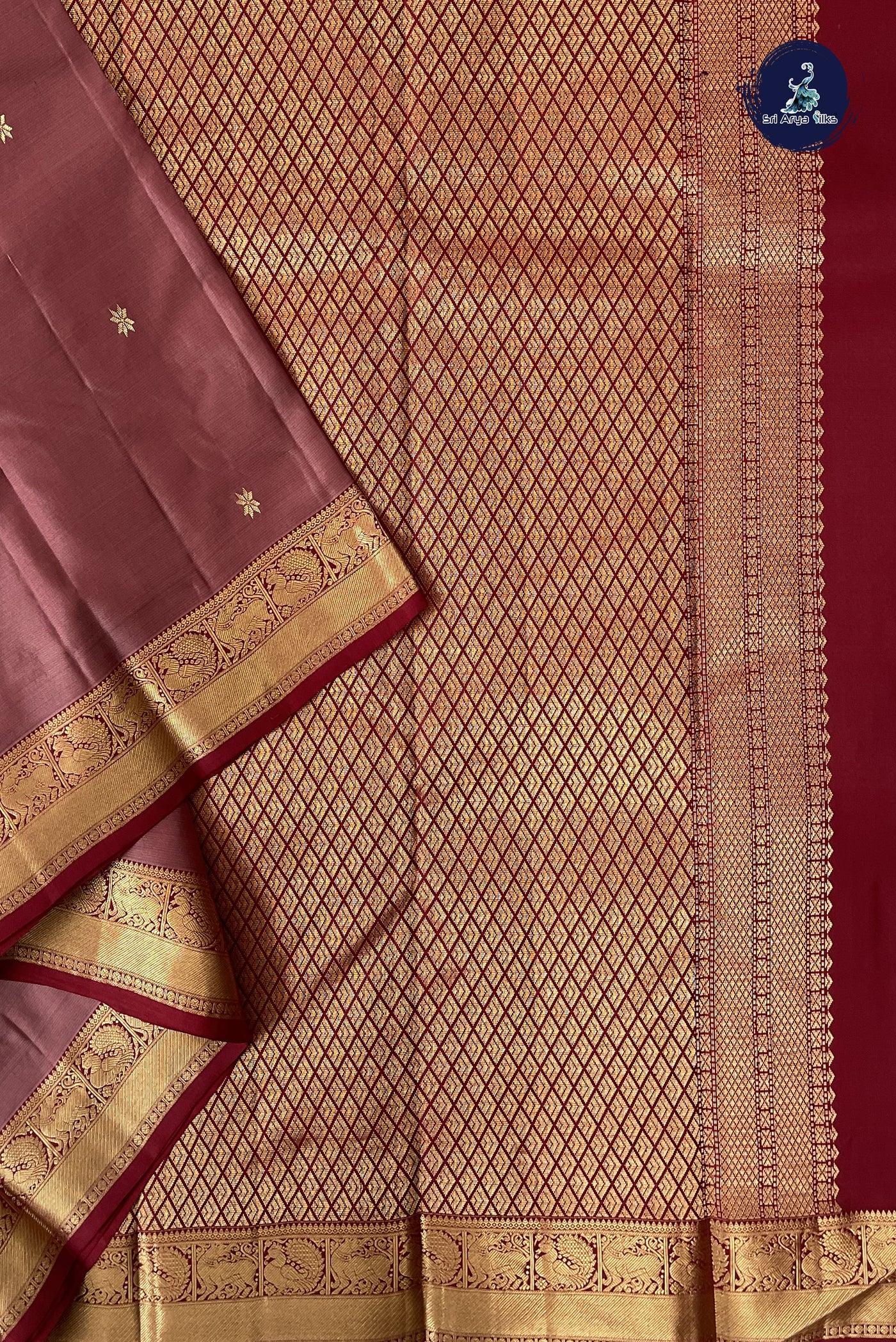 Dual Tone Brown Light Weight Silk Saree With Zari Buttas Pattern