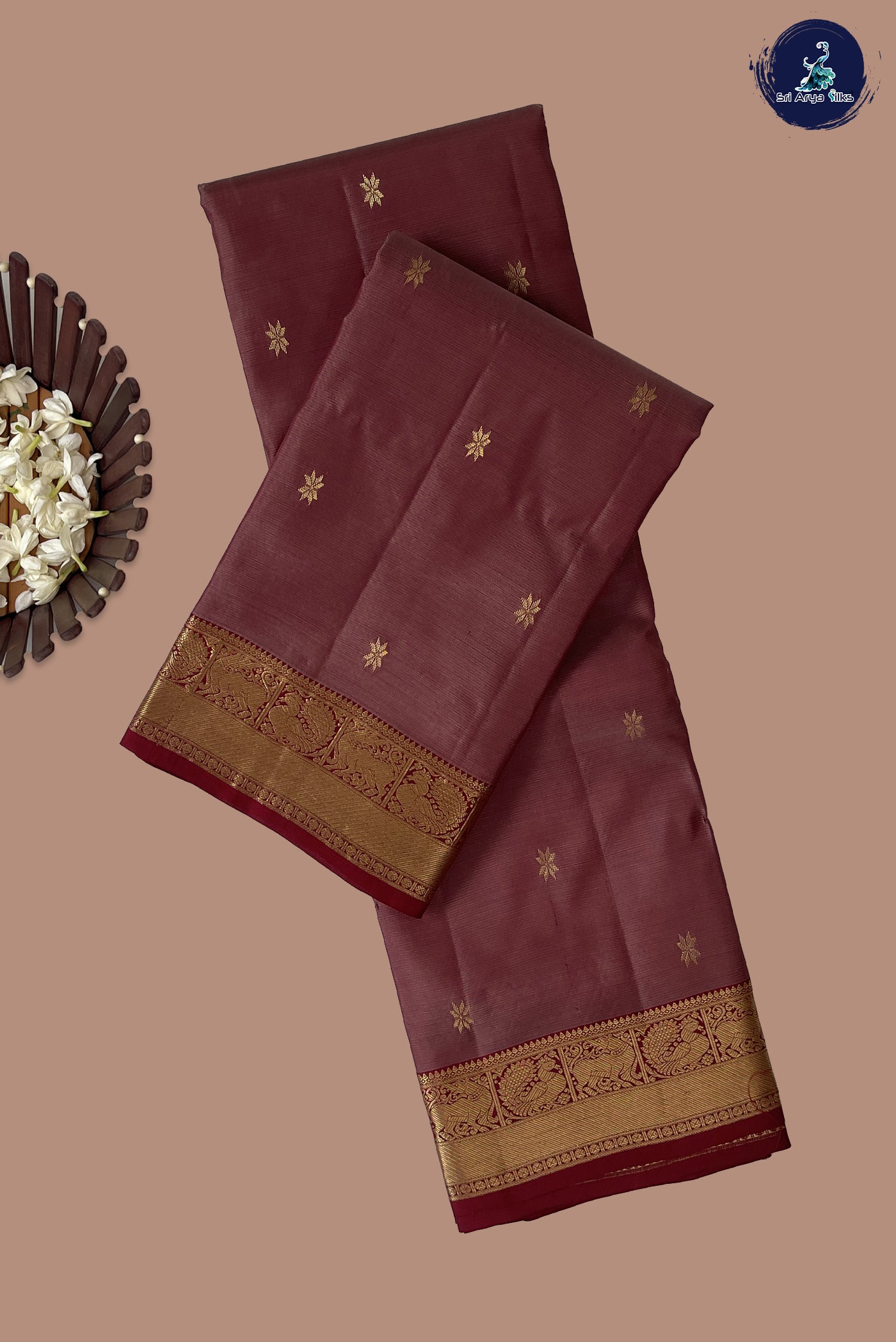 Dual Tone Brown Light Weight Silk Saree With Zari Buttas Pattern