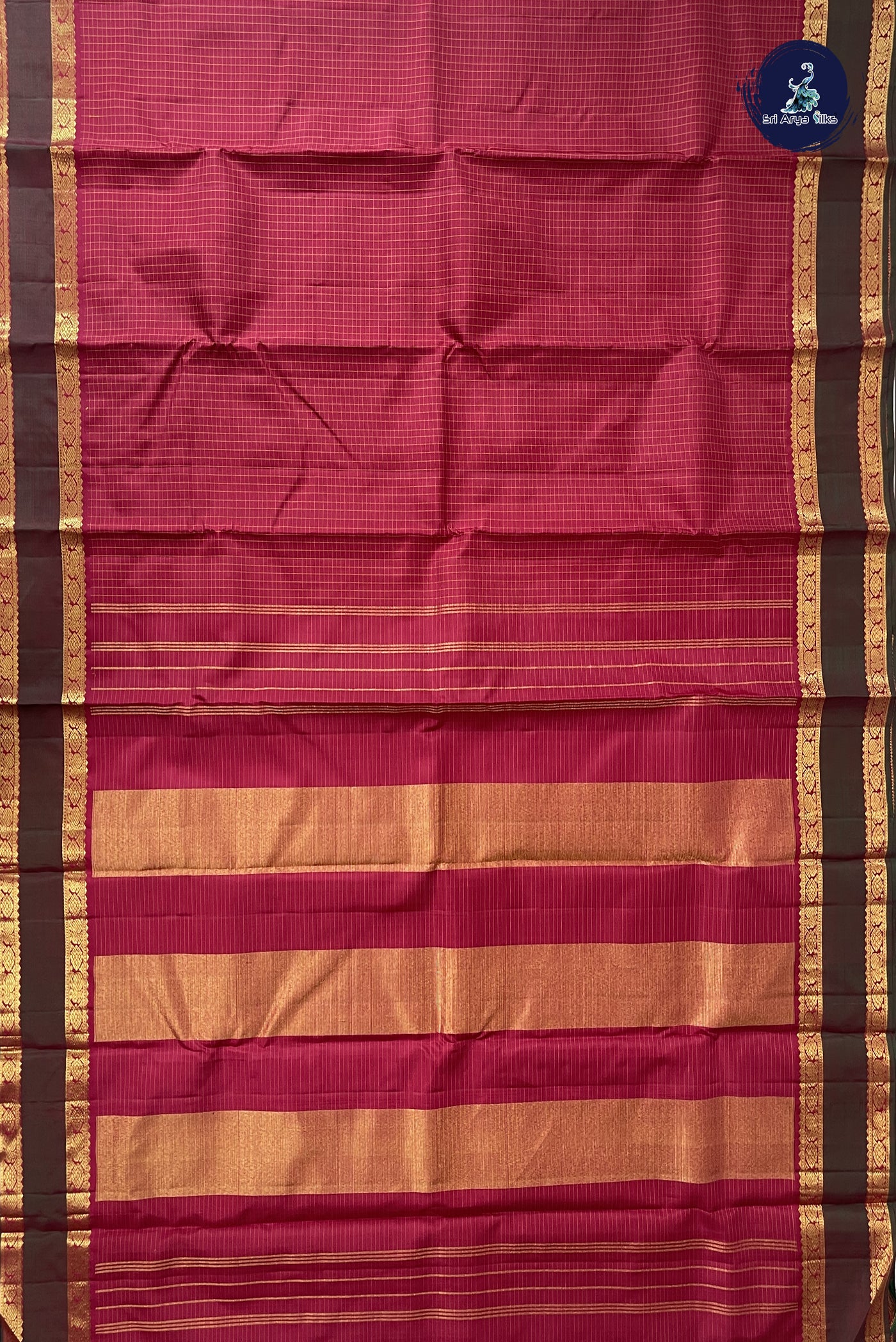 Maroon Checked Saree With Zari Checked Pattern