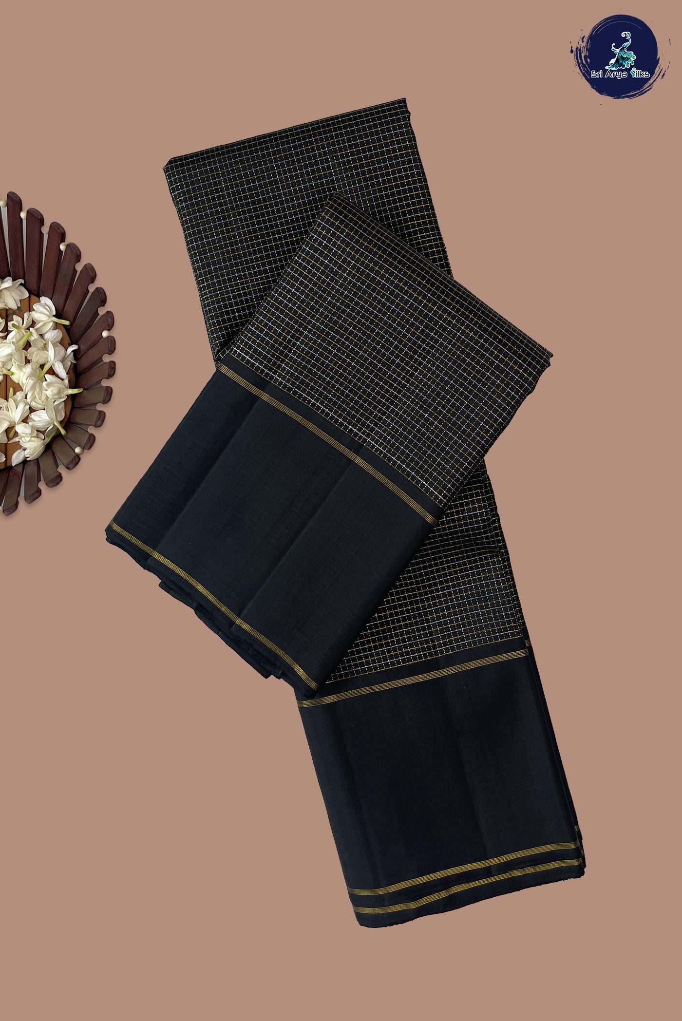 Black Checked Saree With Zari Checked Pattern