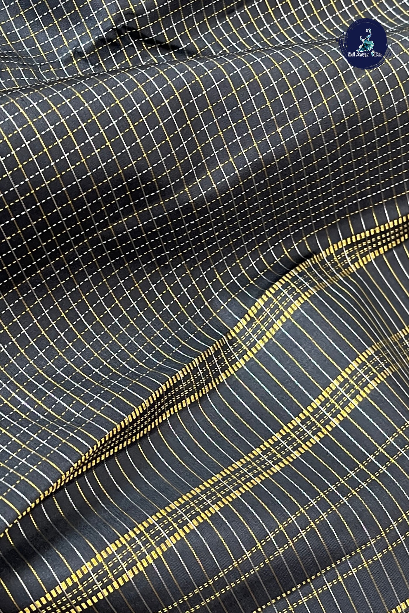 Black Checked Saree With Zari Checked Pattern