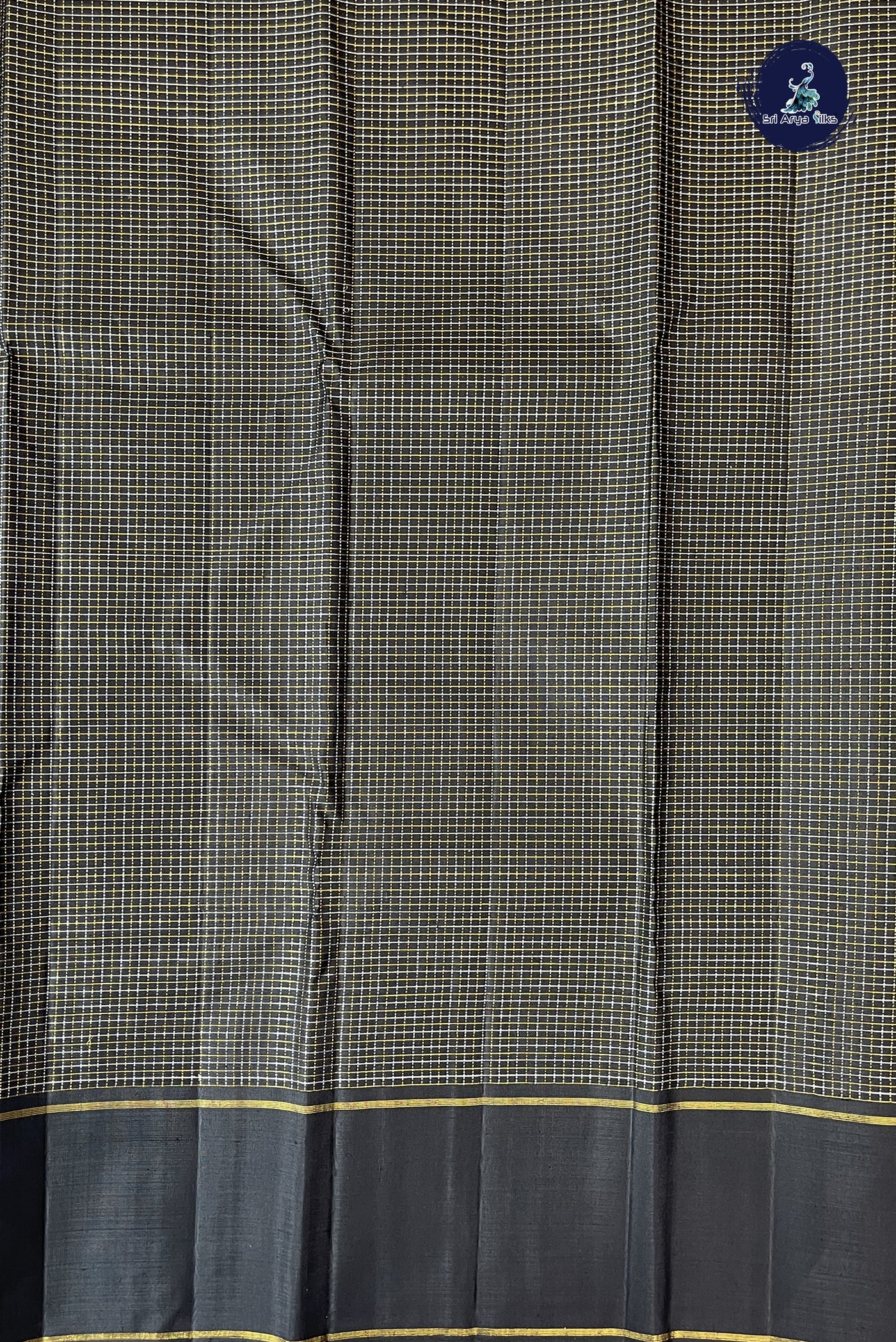 Black Checked Saree With Zari Checked Pattern