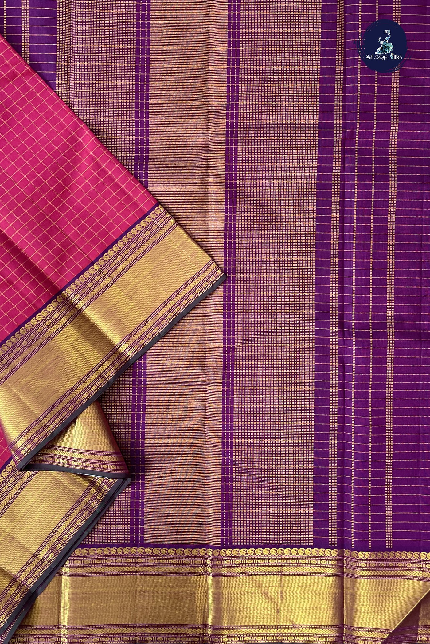 Dual Tone Pink Checked Saree With Zari Checked Pattern