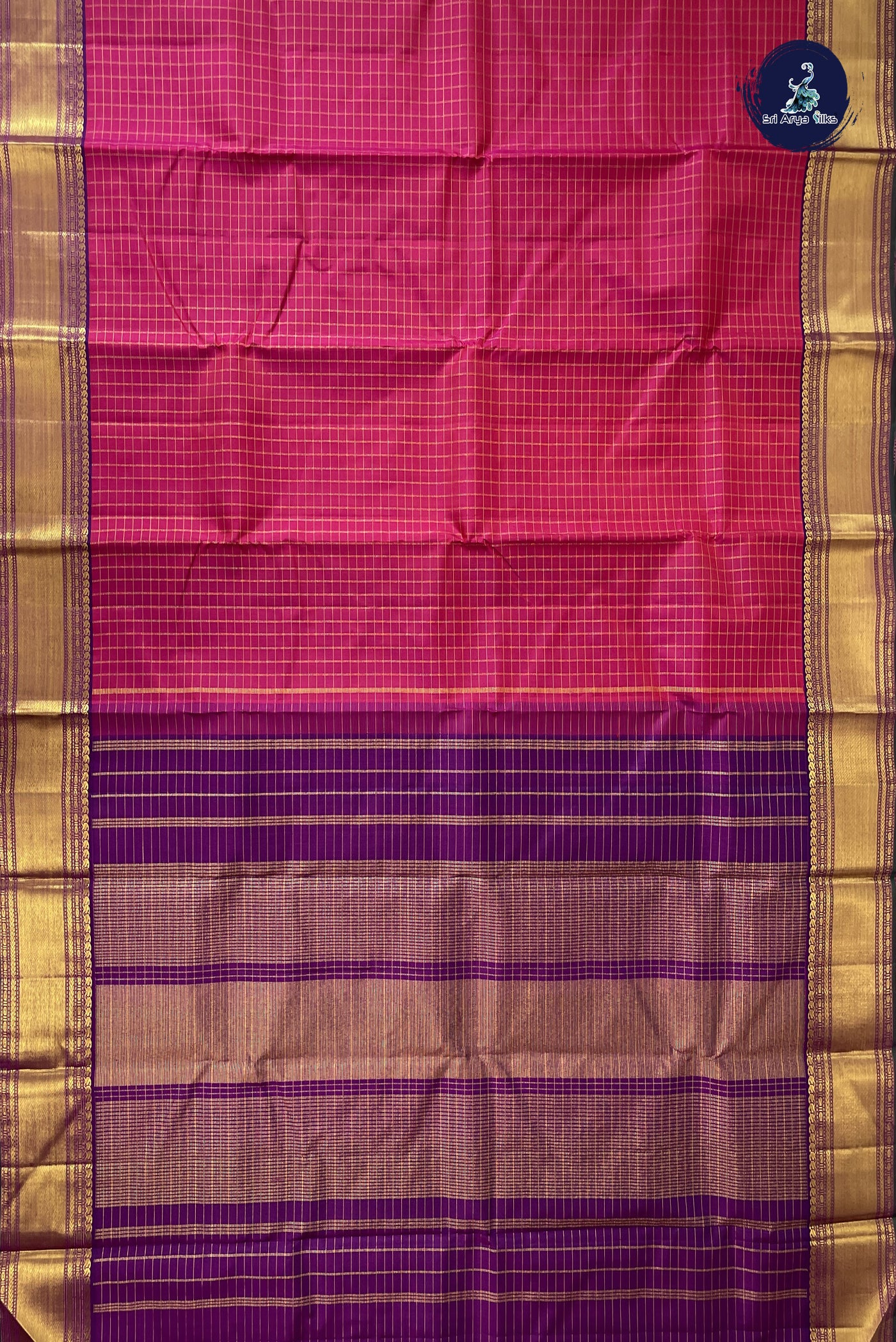 Dual Tone Pink Checked Saree With Zari Checked Pattern