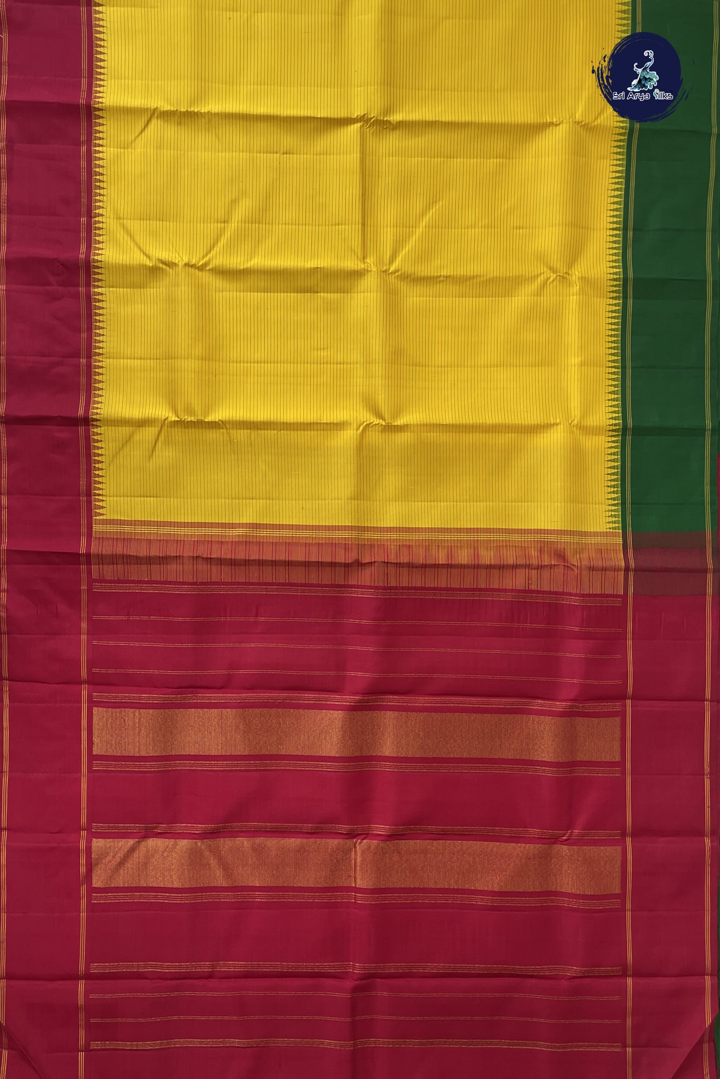 Yellow Korvai Contrast Silk Saree With Stripes Pattern
