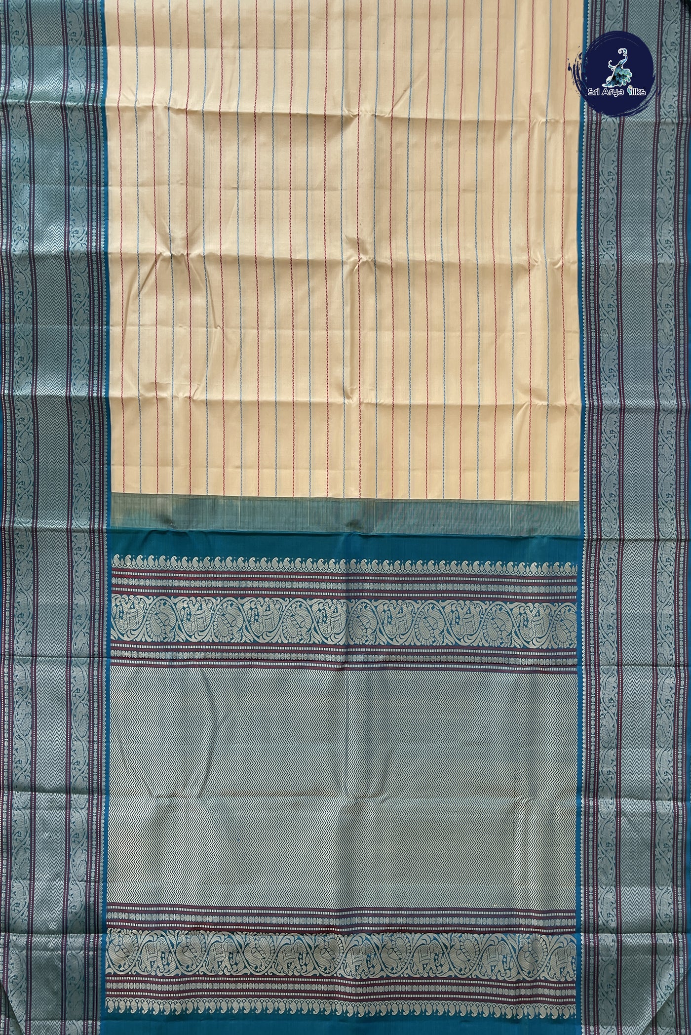 Off White Korvai Contrast Silk Saree With Veldhari Stripes Pattern