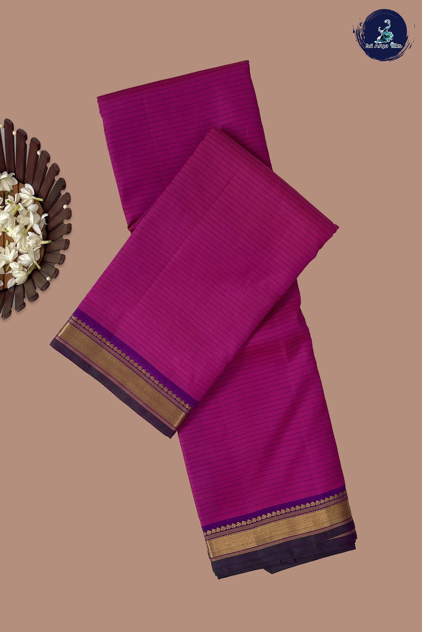 Pink Light Weight Silk Saree With Stripes Pattern